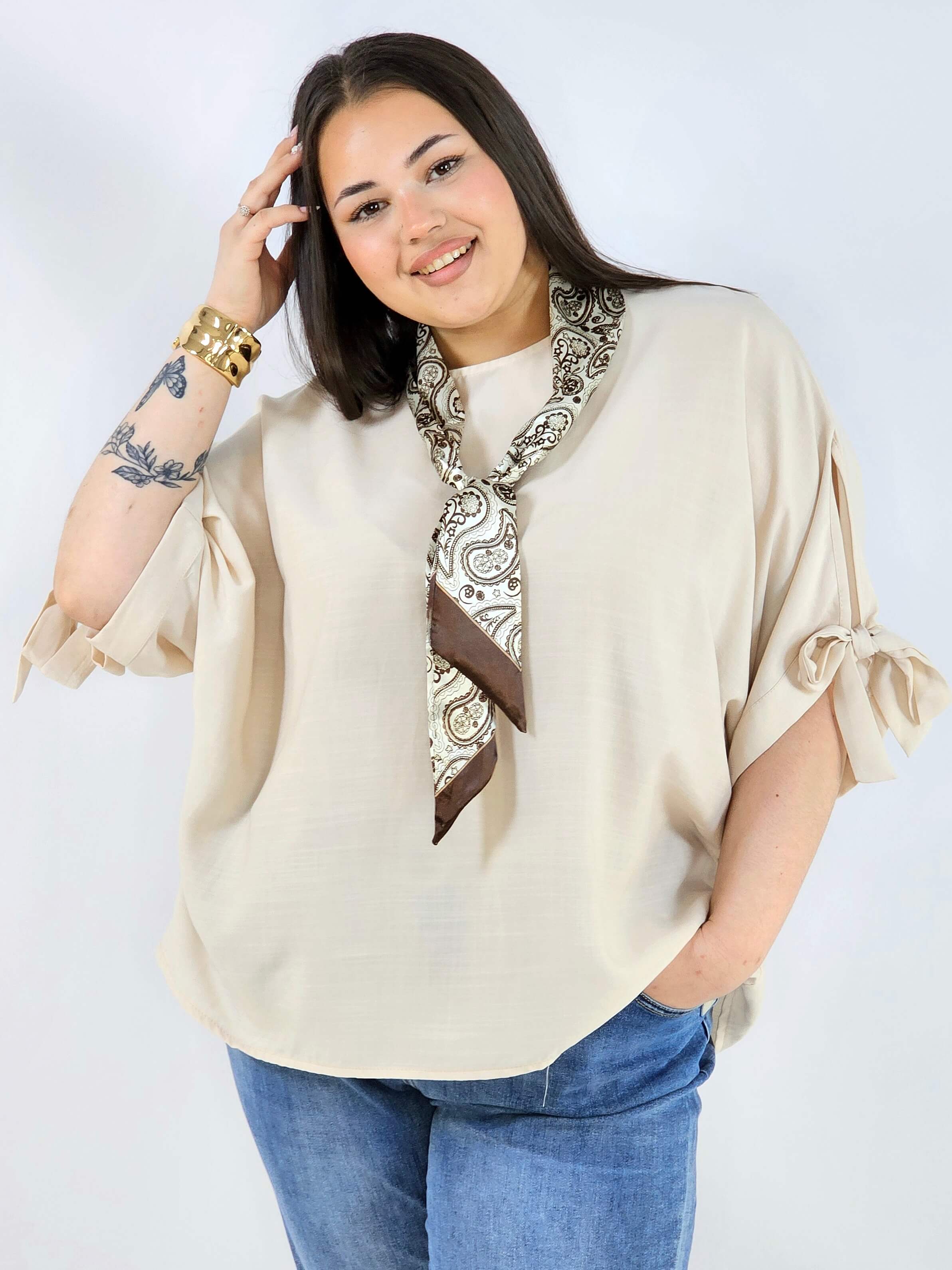 Bluzka plus size oversize z wiązanymi rękawami lekka i stylowa XXL Stylowa XL