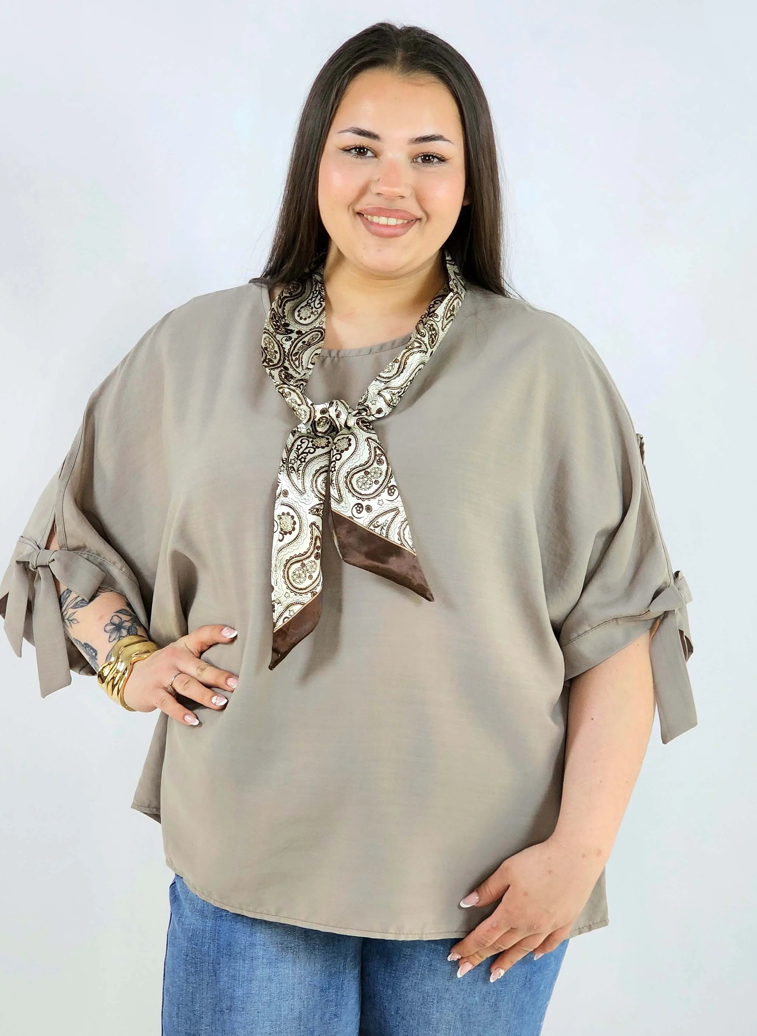 Bluzka plus size oversize z wiązanymi rękawami lekka i stylowa XXL Stylowa XL