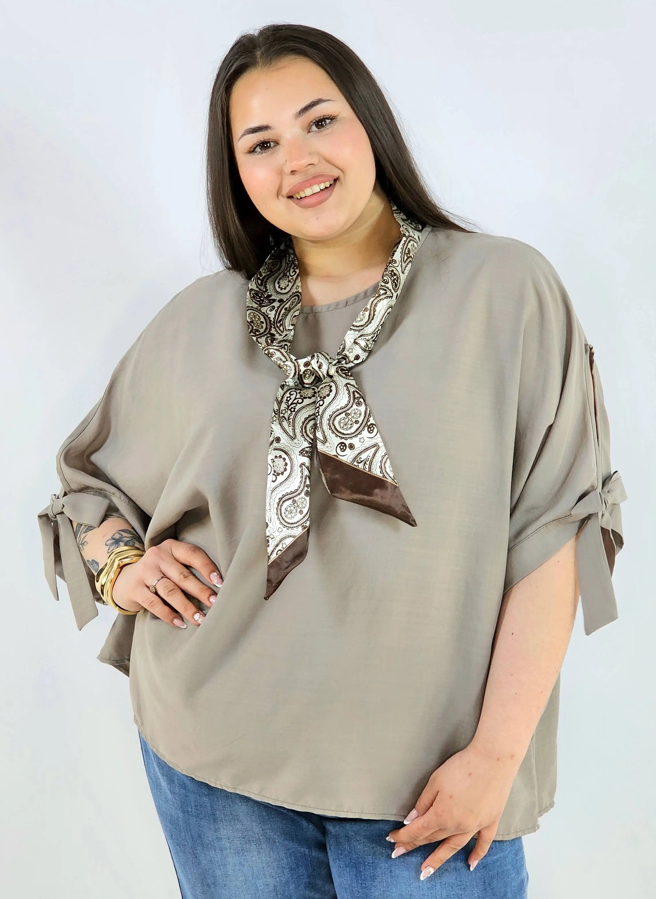 Bluzka plus size oversize z wiązanymi rękawami lekka i stylowa XXL Stylowa XL