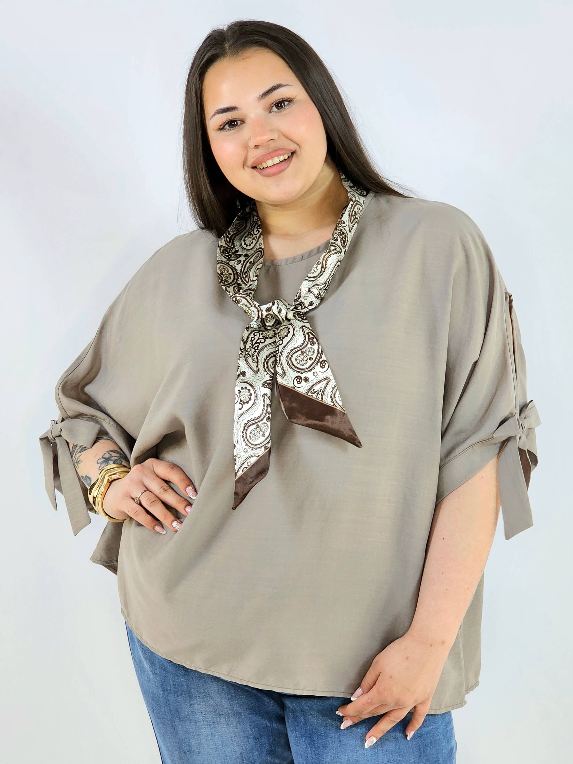 Bluzka plus size oversize z wiązanymi rękawami lekka i stylowa XXL Stylowa XL