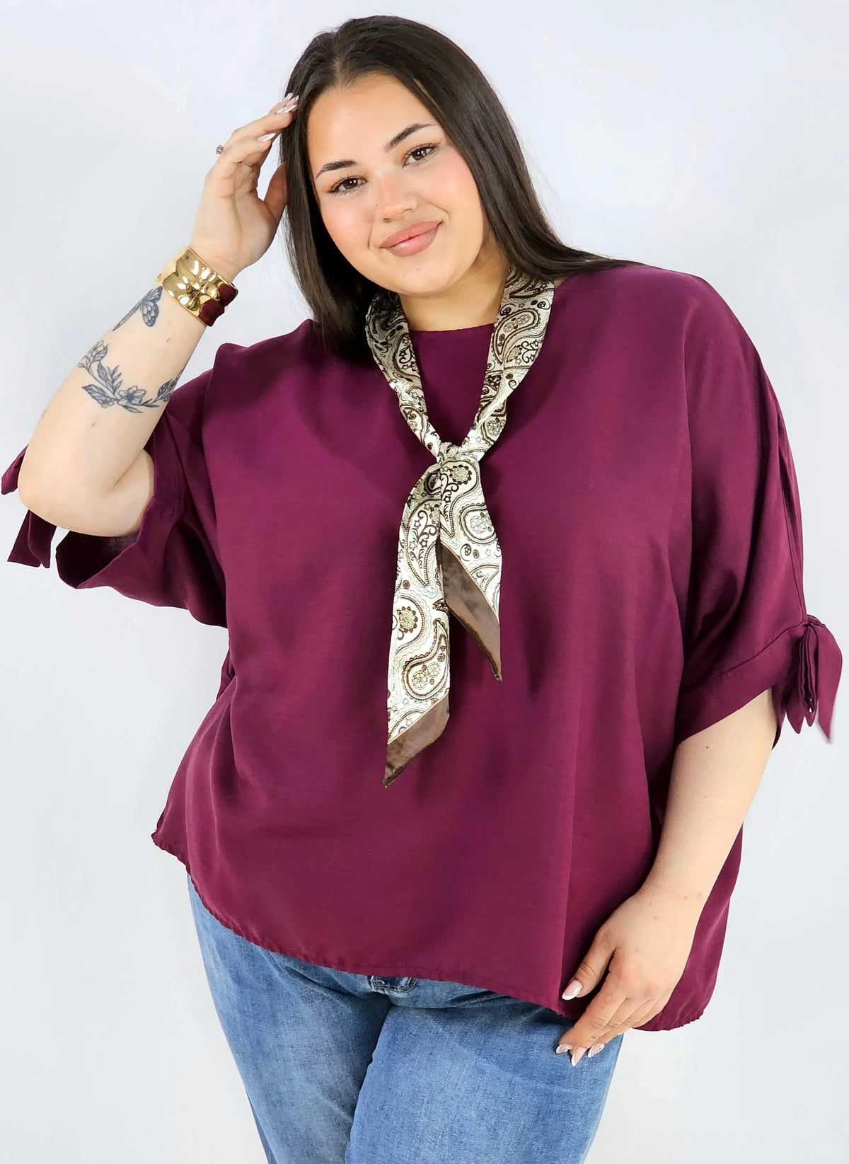 Bluzka plus size oversize z wiązanymi rękawami lekka i stylowa XXL Stylowa XL