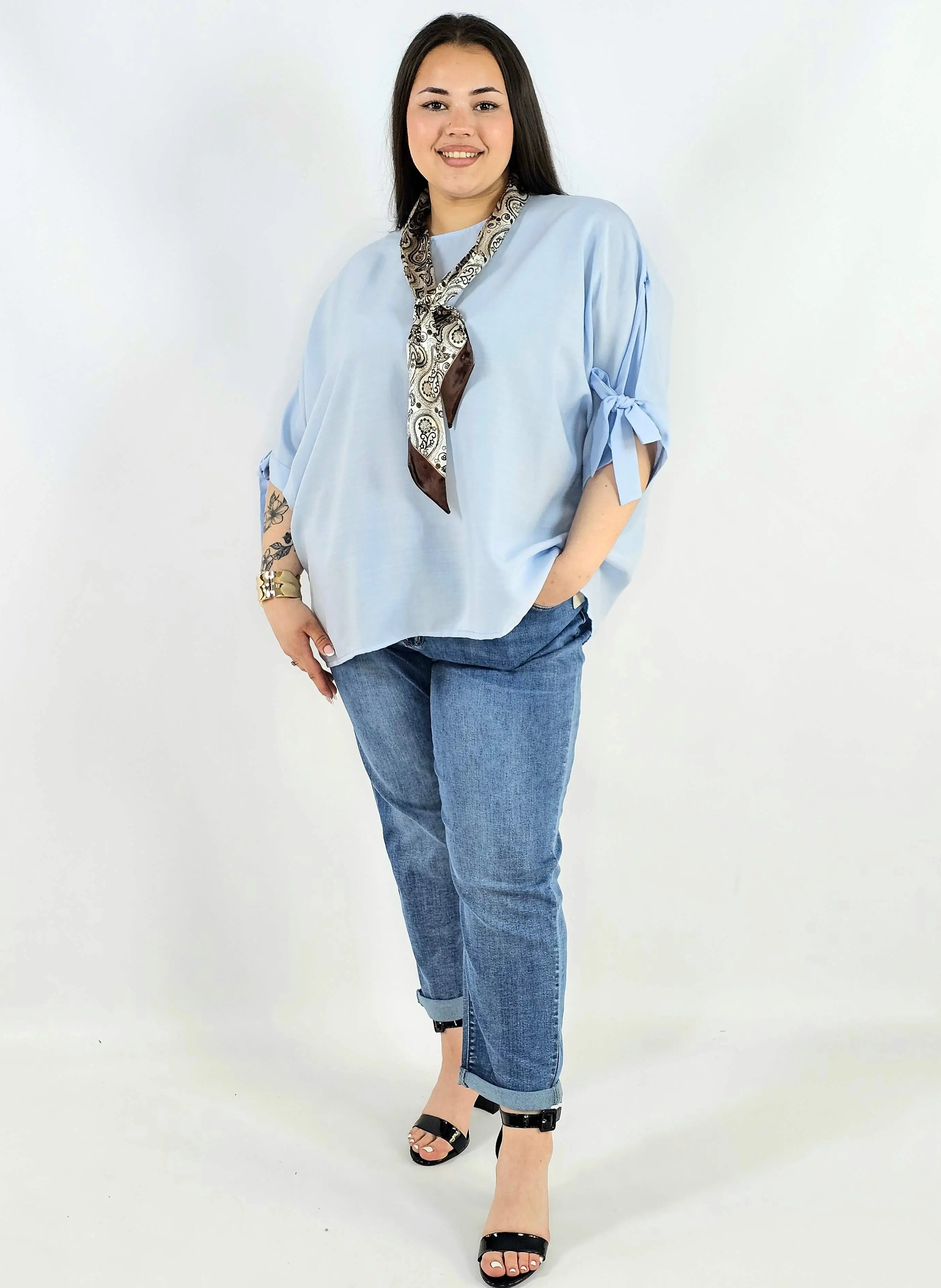 Bluzka plus size oversize z wiązanymi rękawami lekka i stylowa XXL Stylowa XL