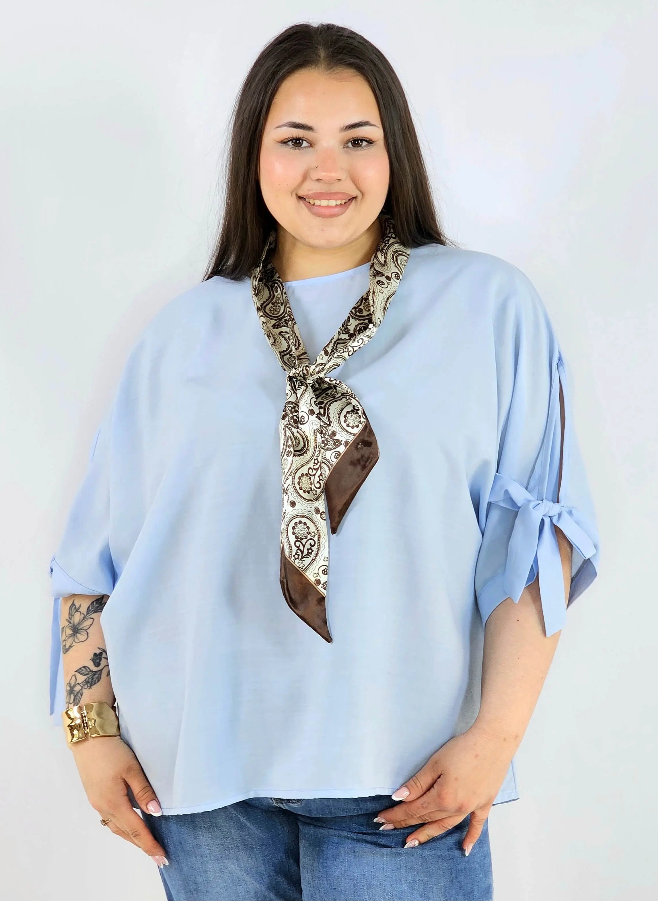 Bluzka plus size oversize z wiązanymi rękawami lekka i stylowa XXL Stylowa XL
