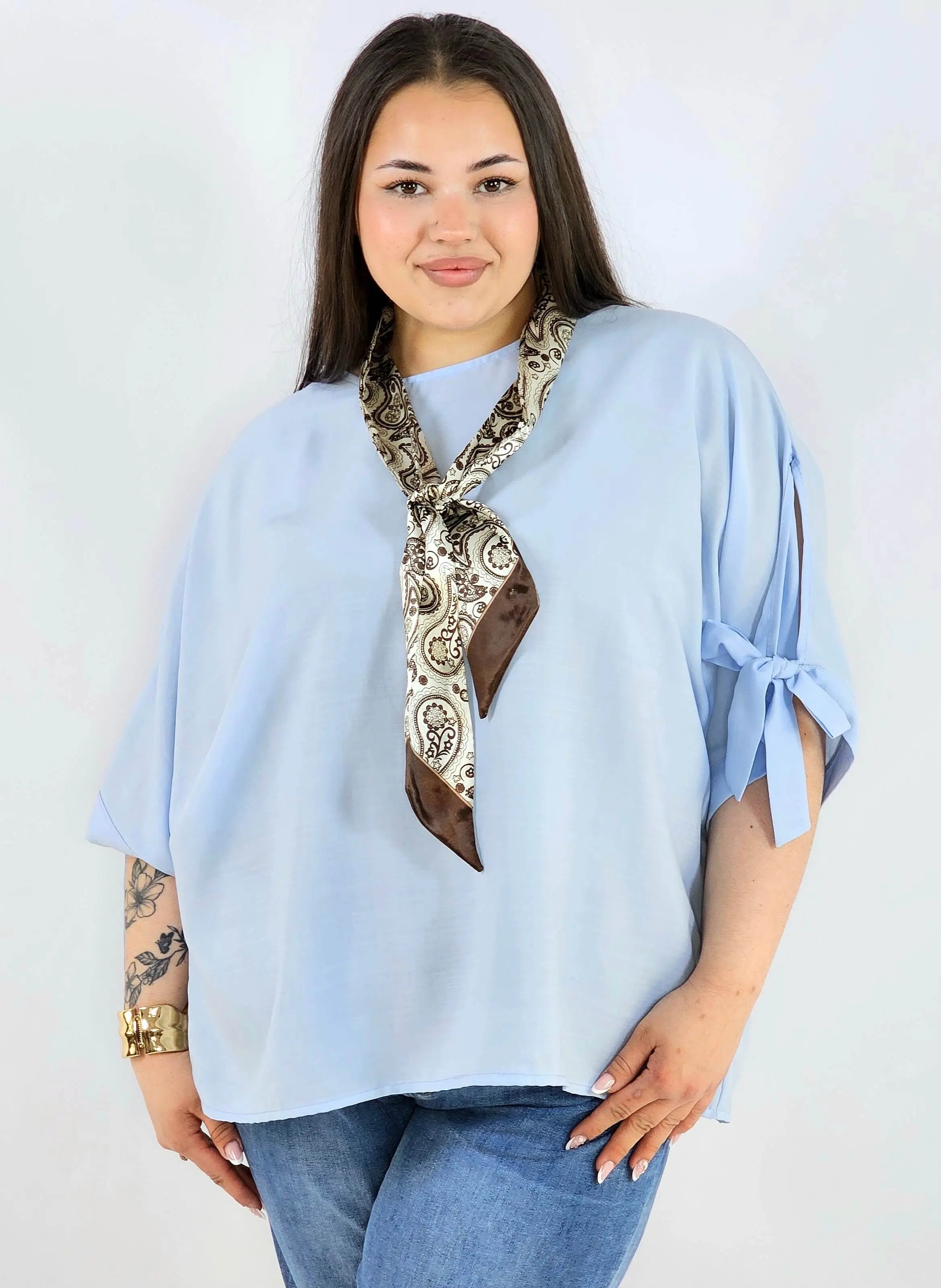 Bluzka plus size oversize z wiązanymi rękawami lekka i stylowa XXL Stylowa XL