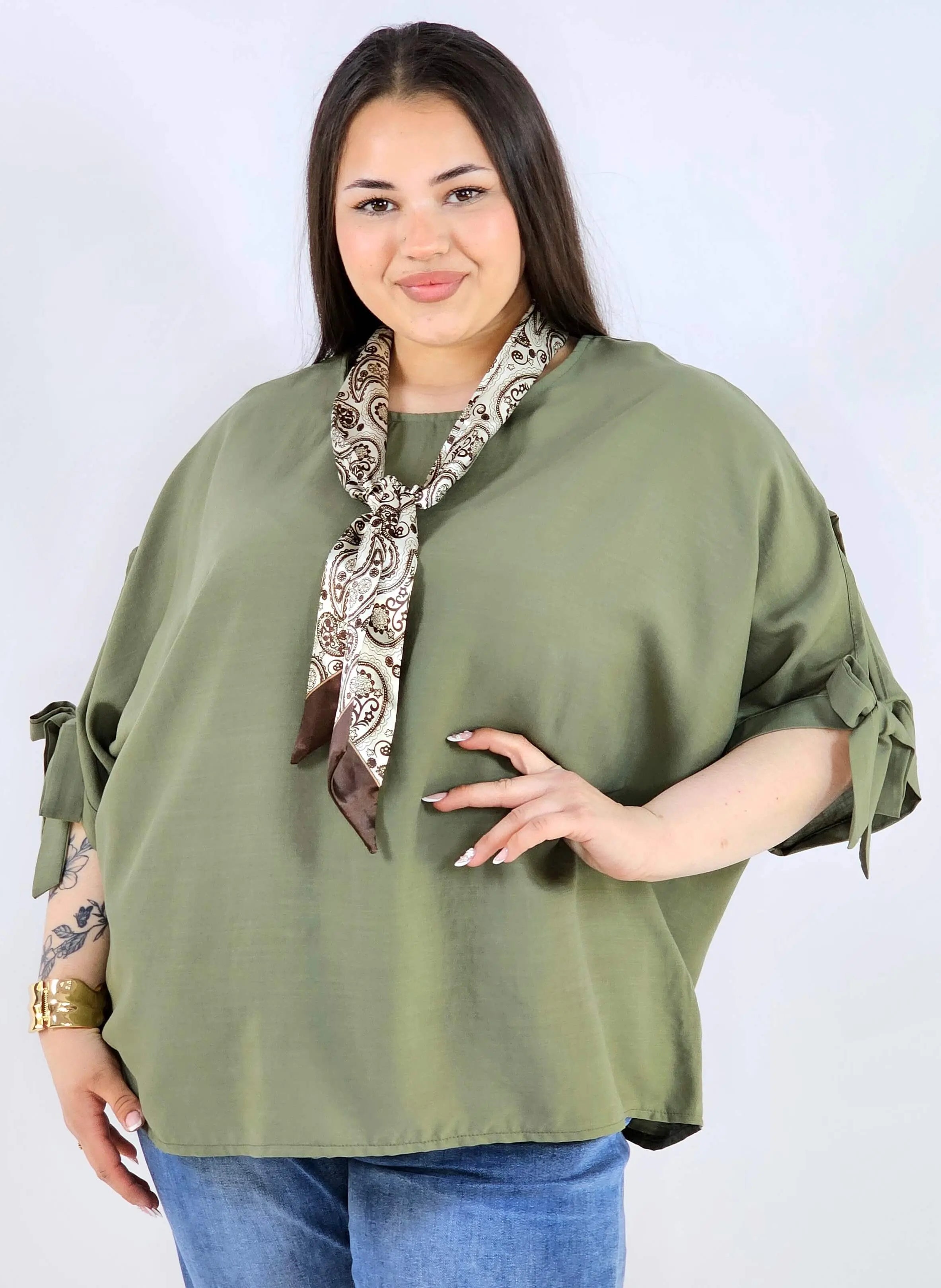 Bluzka plus size oversize z wiązanymi rękawami lekka i stylowa XXL Stylowa XL