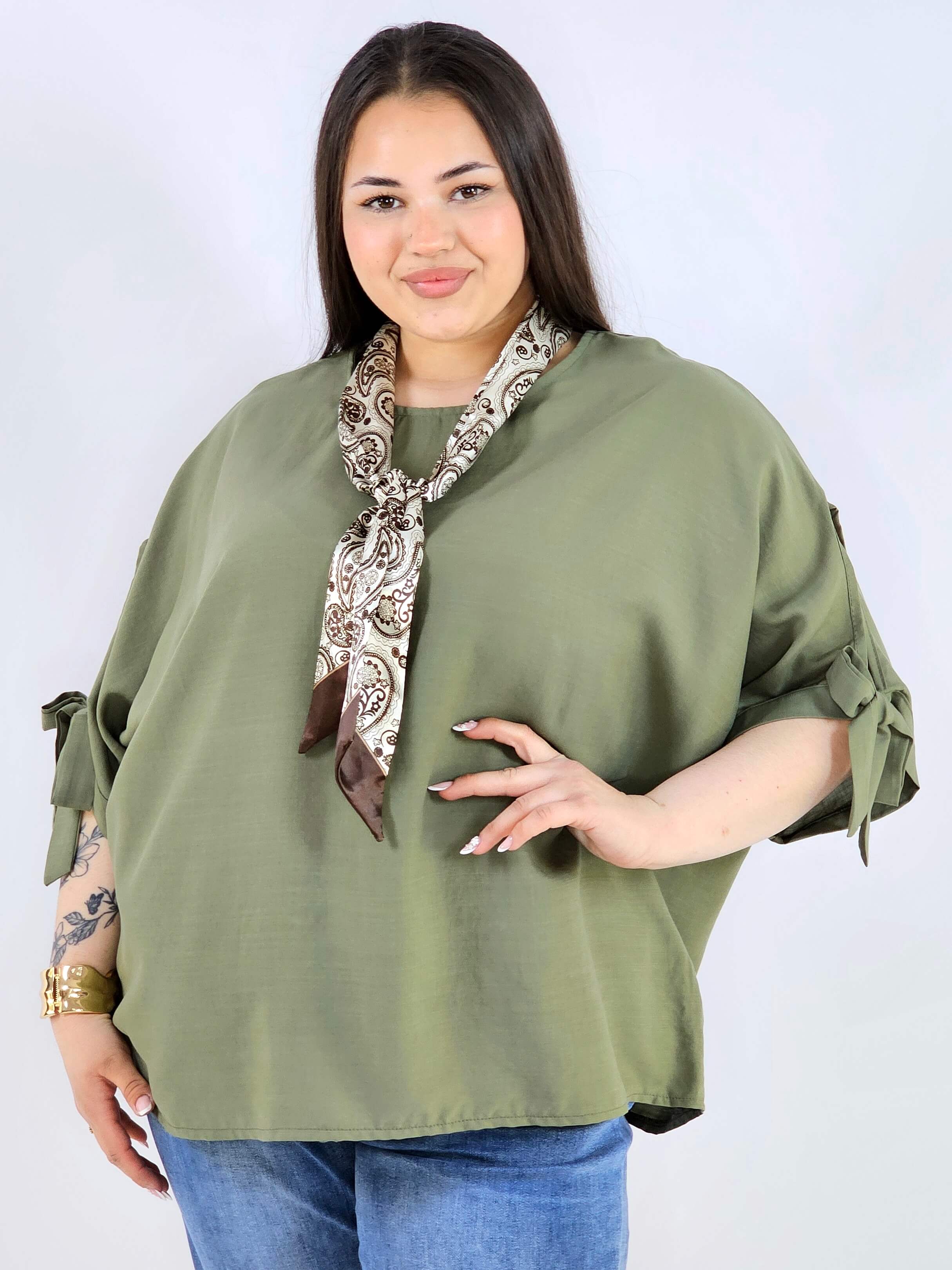 Bluzka plus size oversize z wiązanymi rękawami lekka i stylowa XXL Stylowa XL