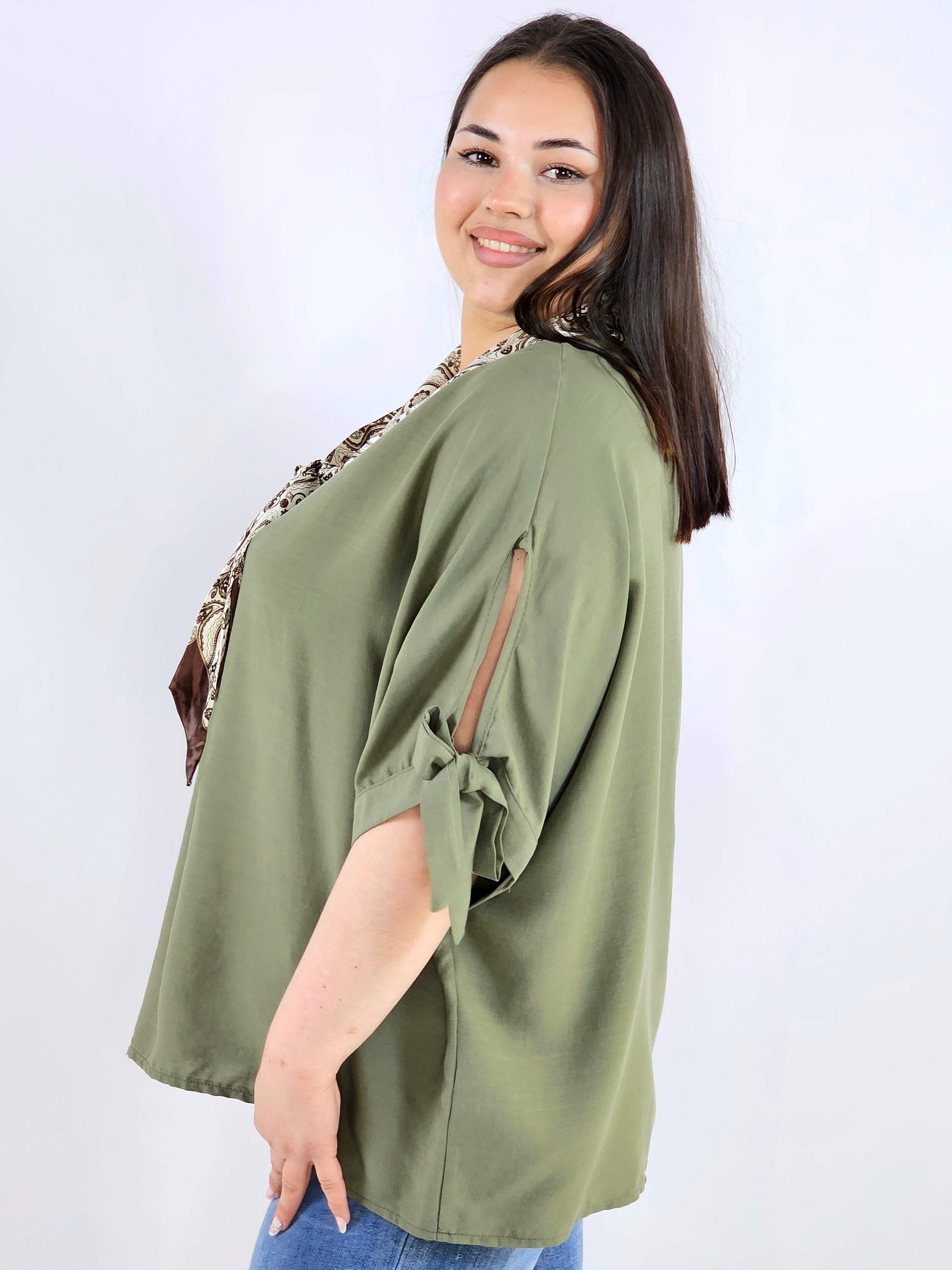 Bluzka plus size oversize z wiązanymi rękawami lekka i stylowa XXL Stylowa XL