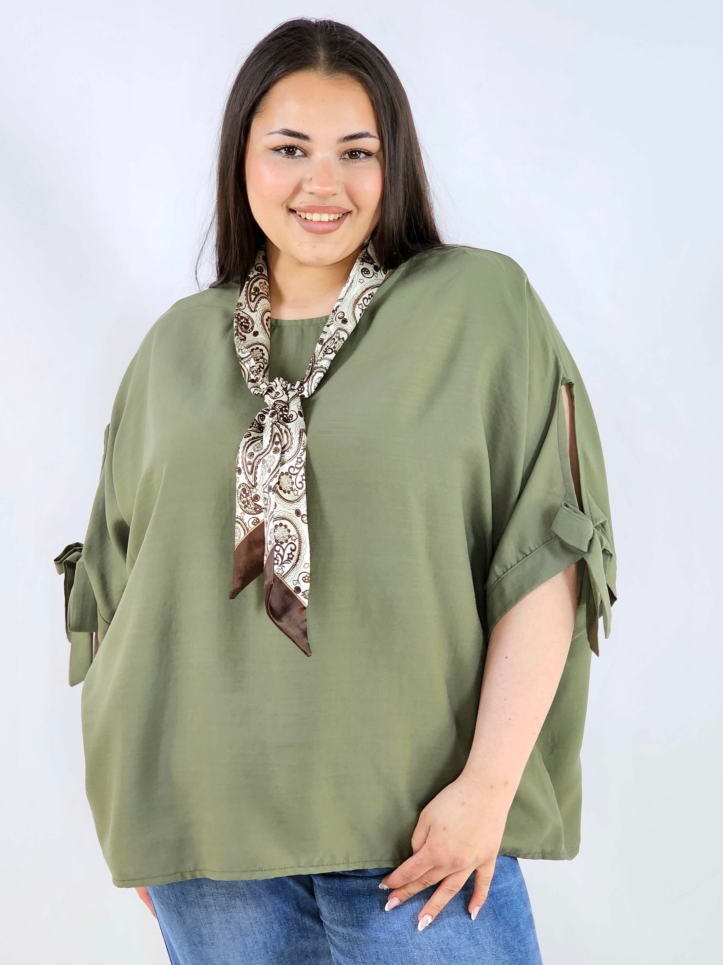 Bluzka plus size oversize z wiązanymi rękawami lekka i stylowa XXL Stylowa XL