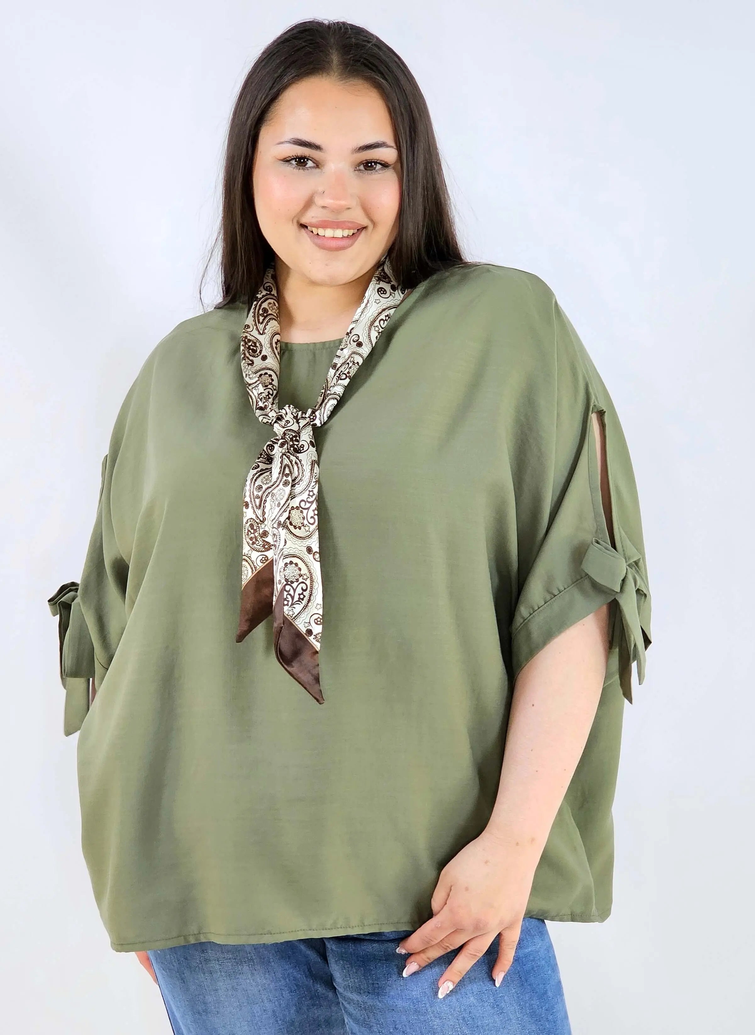 Bluzka plus size oversize z wiązanymi rękawami lekka i stylowa XXL Stylowa XL