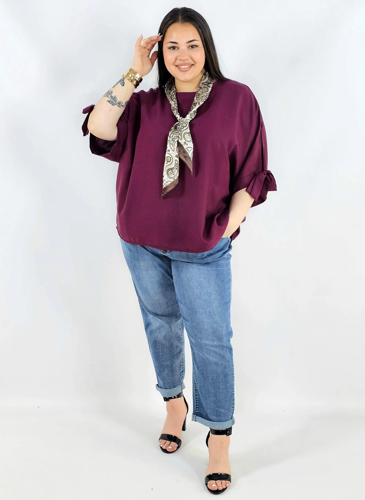 Bluzka plus size oversize z wiązanymi rękawami lekka i stylowa XXL Stylowa XL