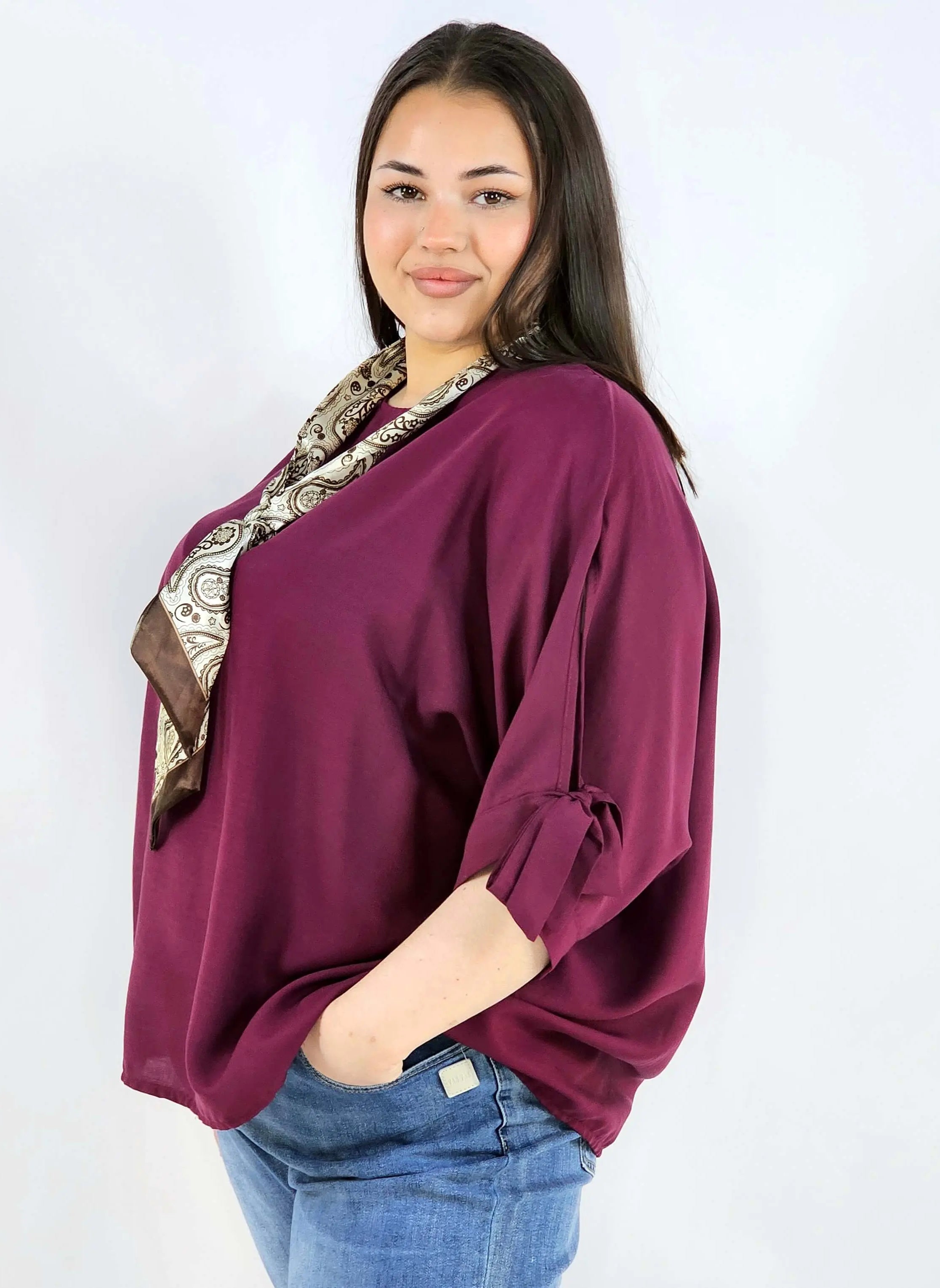 Bluzka plus size oversize z wiązanymi rękawami lekka i stylowa XXL Stylowa XL