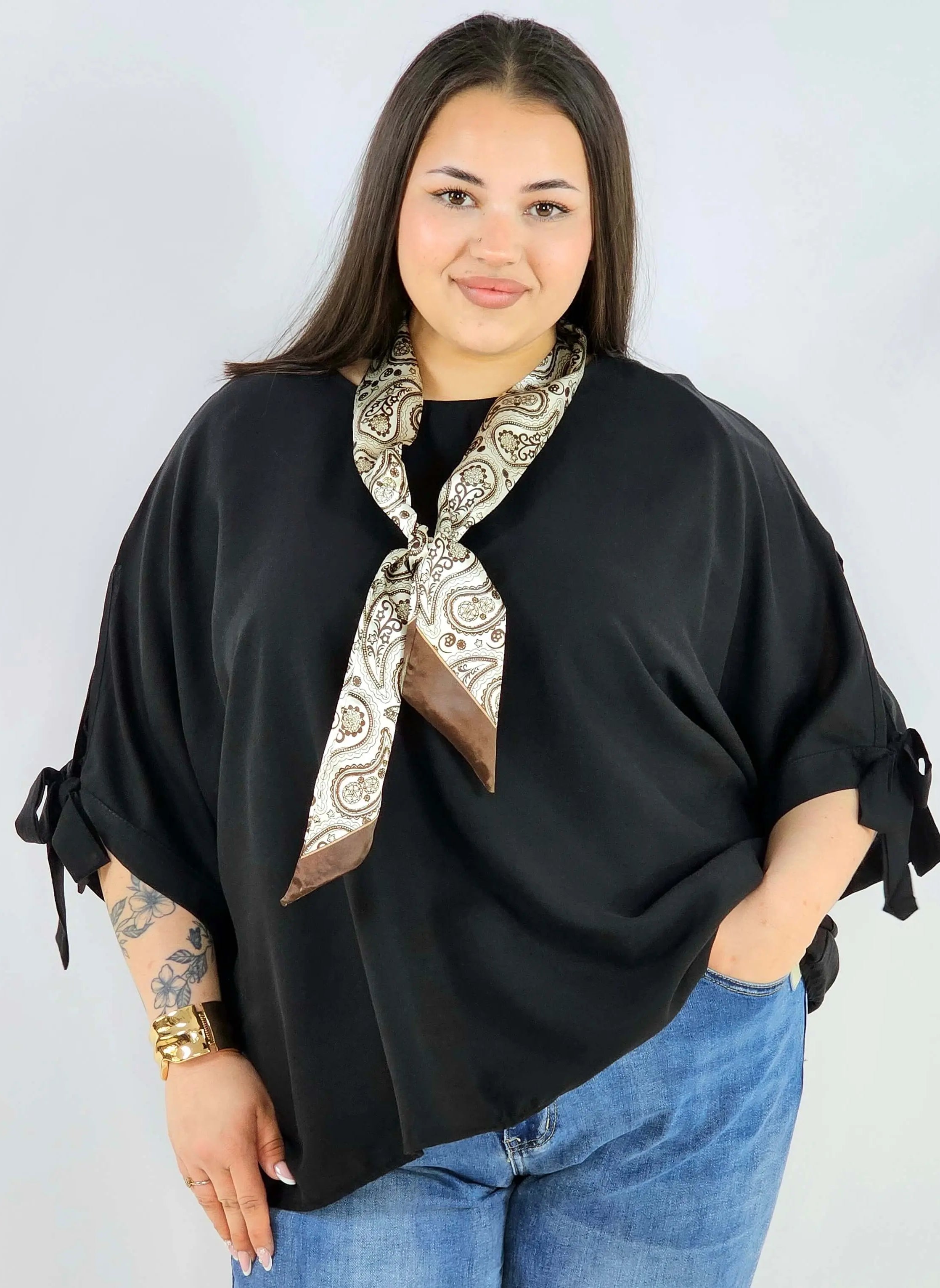 Bluzka plus size oversize z wiązanymi rękawami lekka i stylowa XXL Stylowa XL
