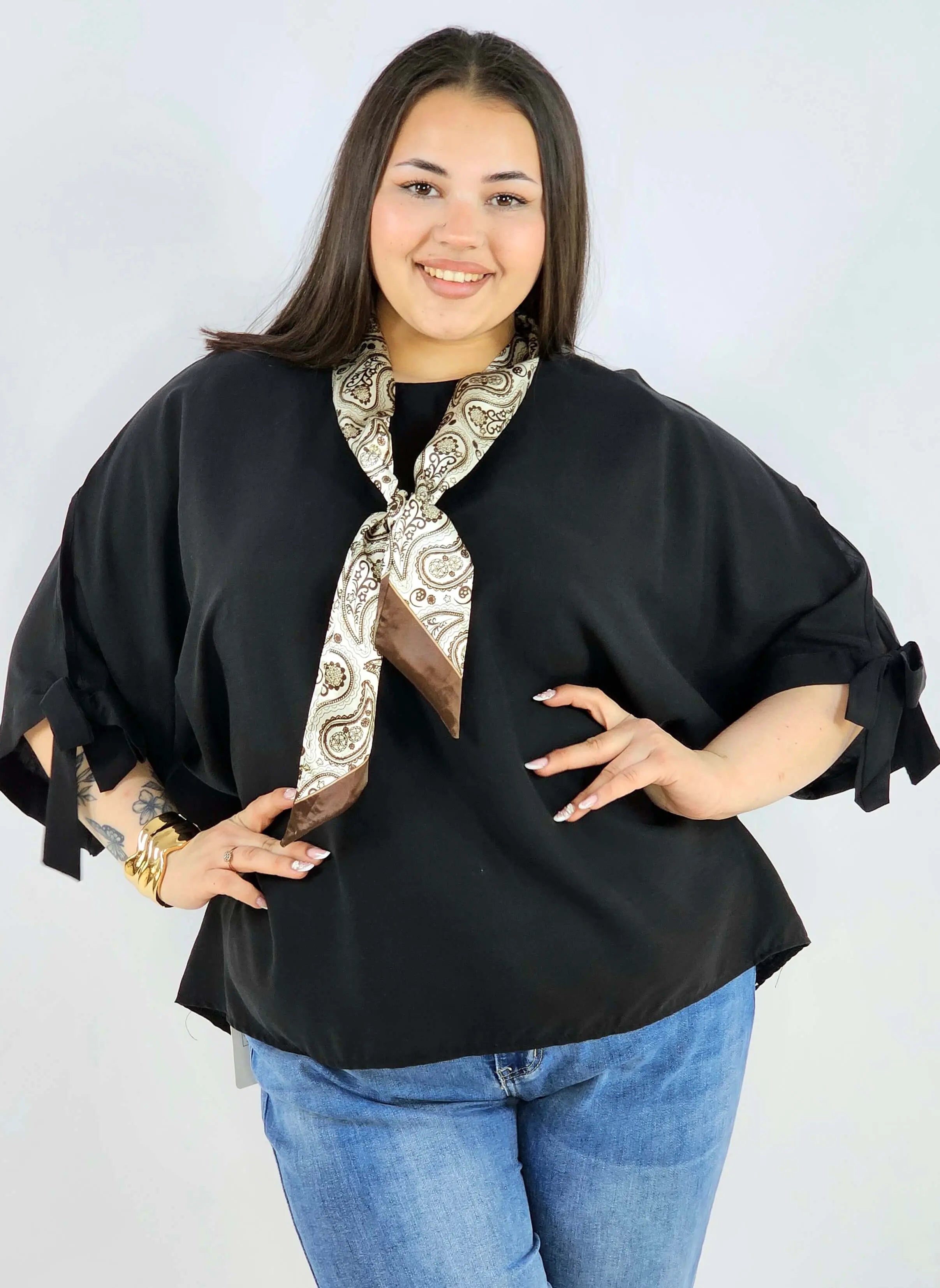 Bluzka plus size oversize z wiązanymi rękawami lekka i stylowa XXL Stylowa XL