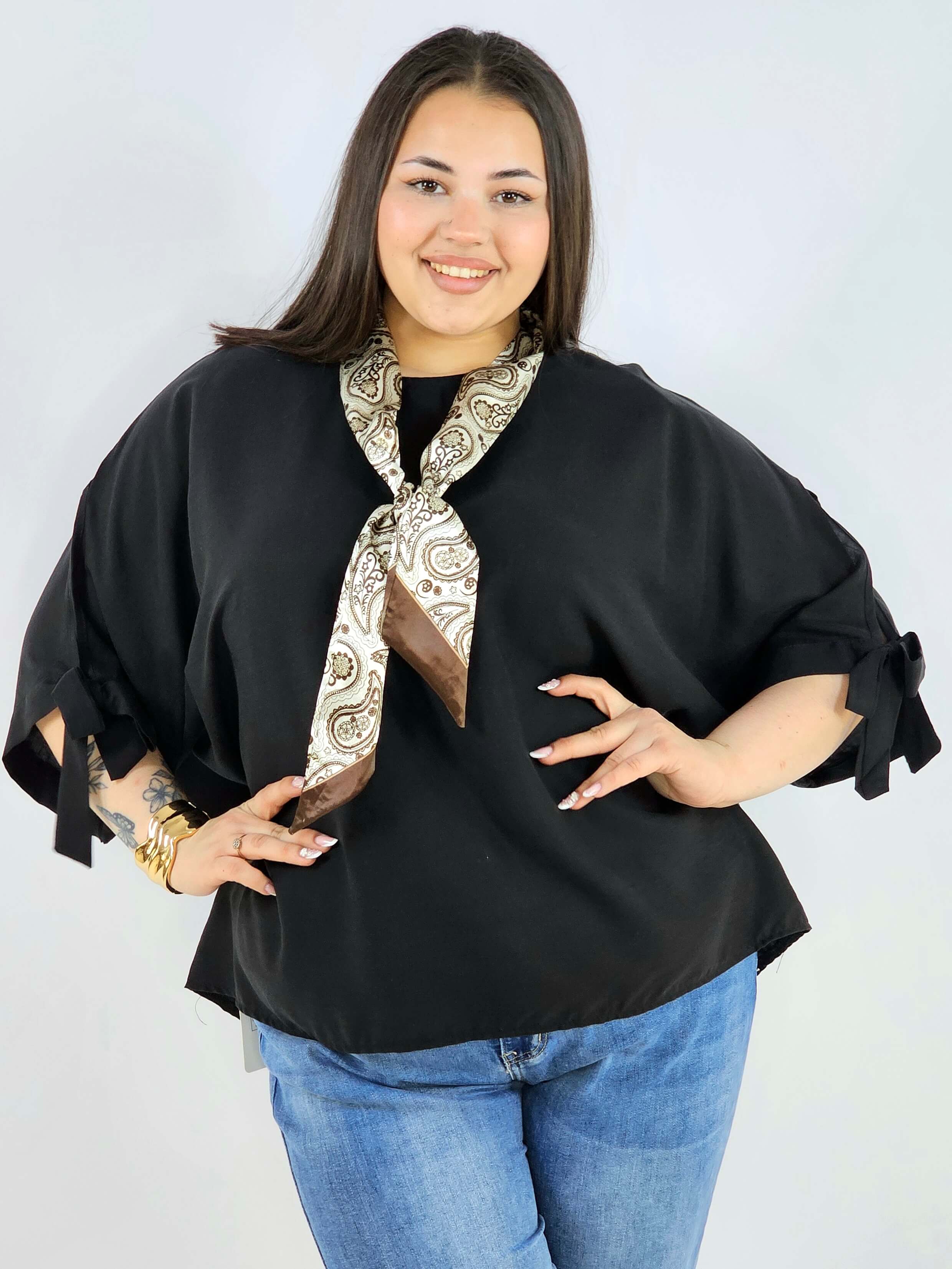 Bluzka plus size oversize z wiązanymi rękawami lekka i stylowa XXL Stylowa XL