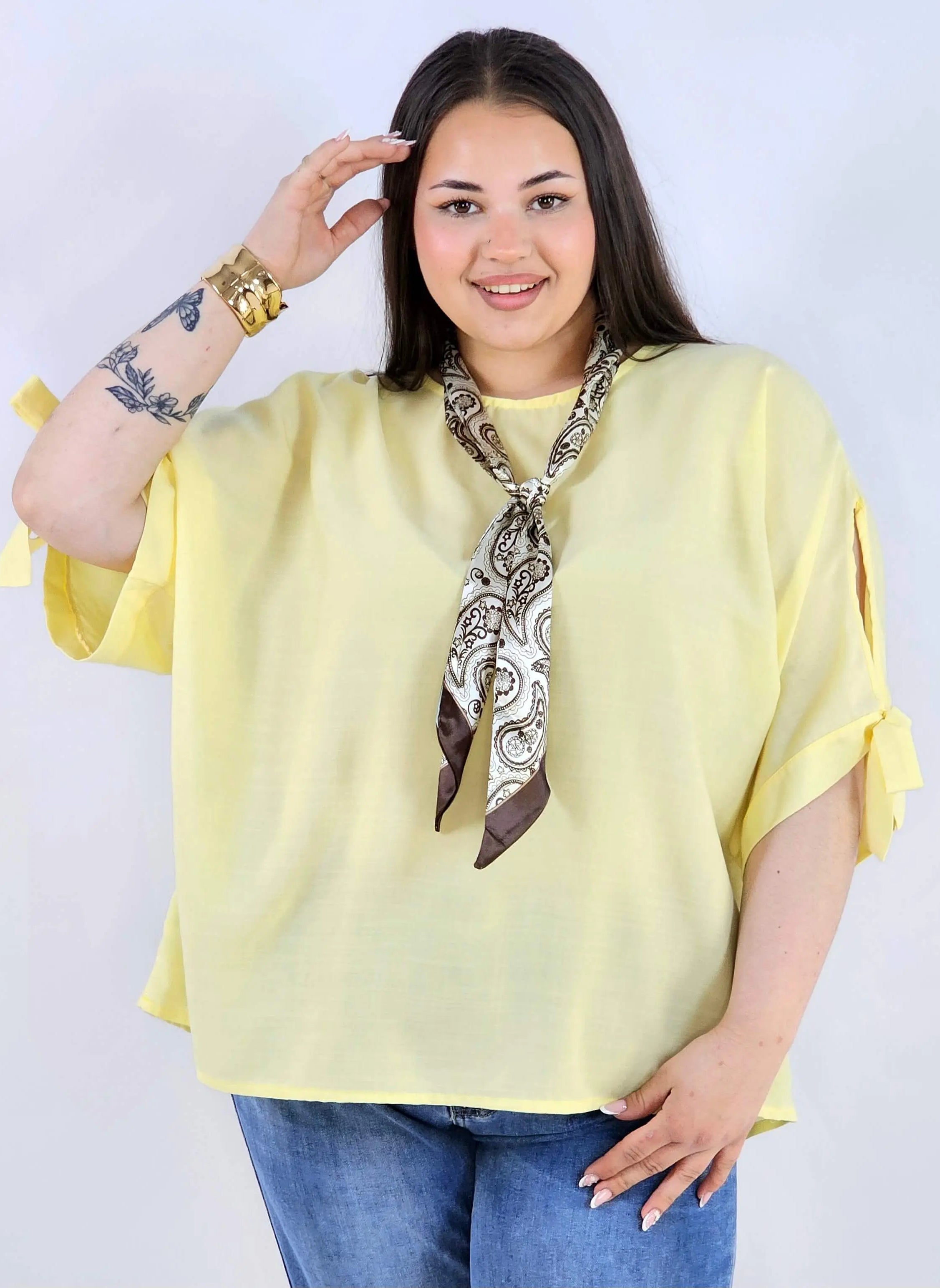 Bluzka plus size oversize z wiązanymi rękawami lekka i stylowa XXL Stylowa XL