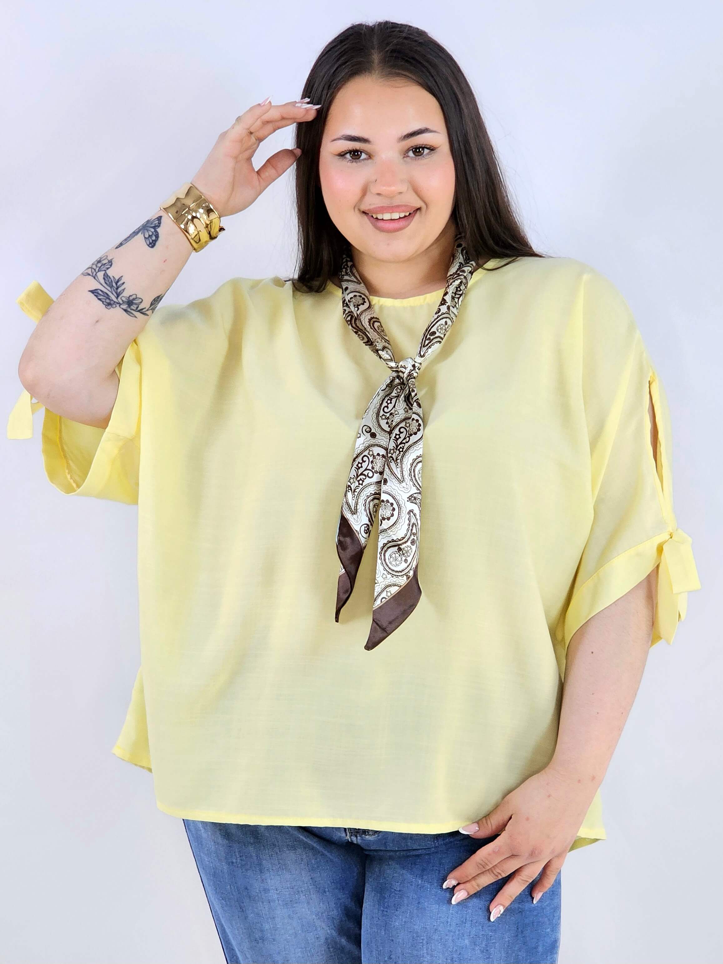 Bluzka plus size oversize z wiązanymi rękawami lekka i stylowa XXL Stylowa XL