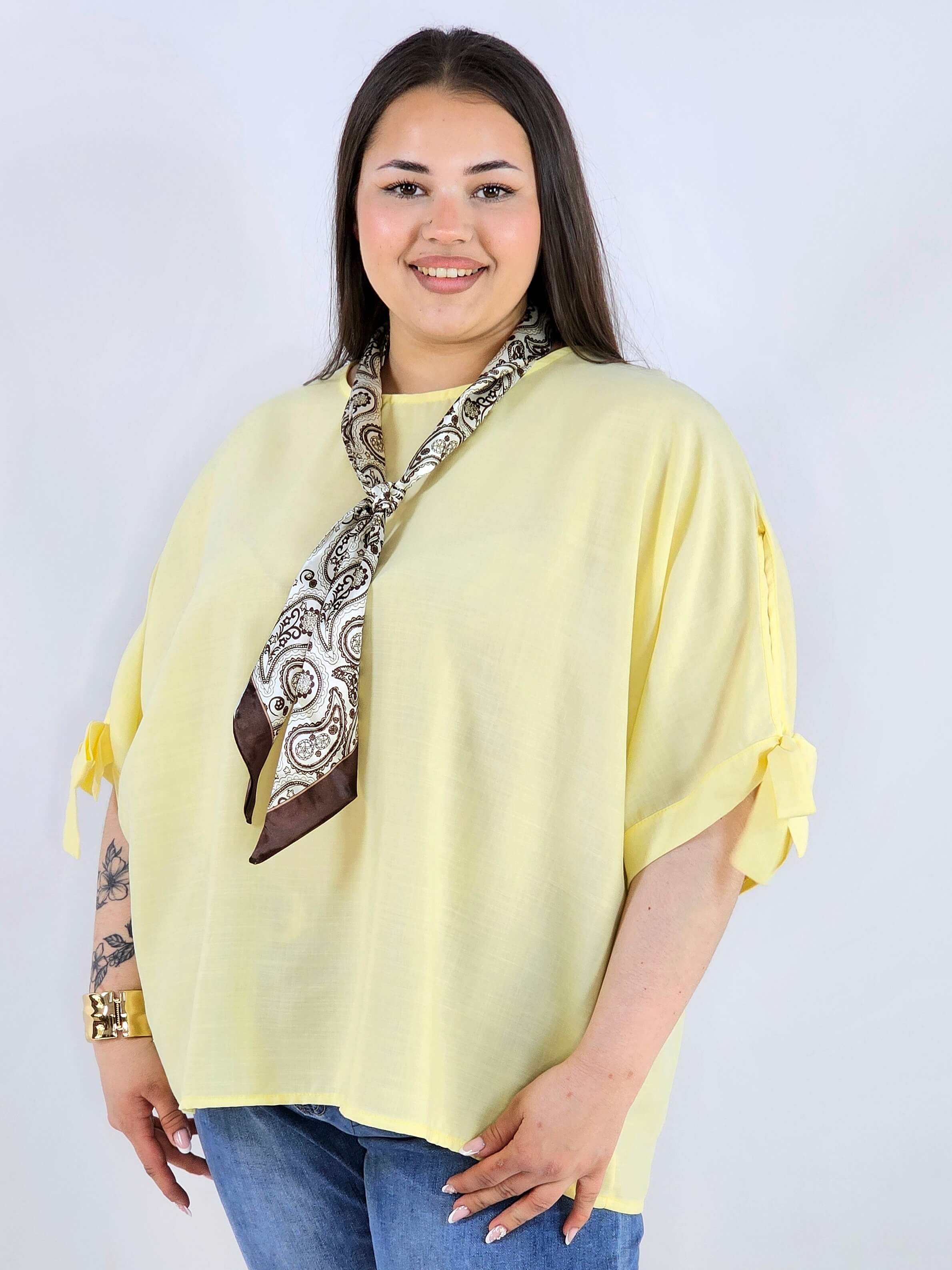 Bluzka plus size oversize z wiązanymi rękawami lekka i stylowa XXL Stylowa XL
