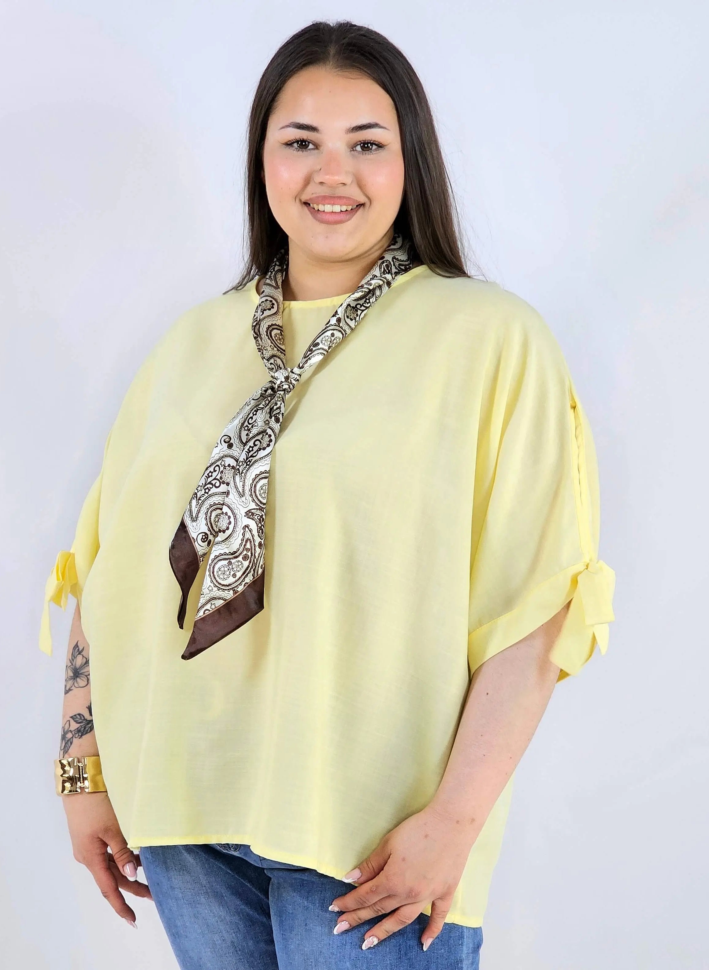 Bluzka plus size oversize z wiązanymi rękawami lekka i stylowa XXL Stylowa XL