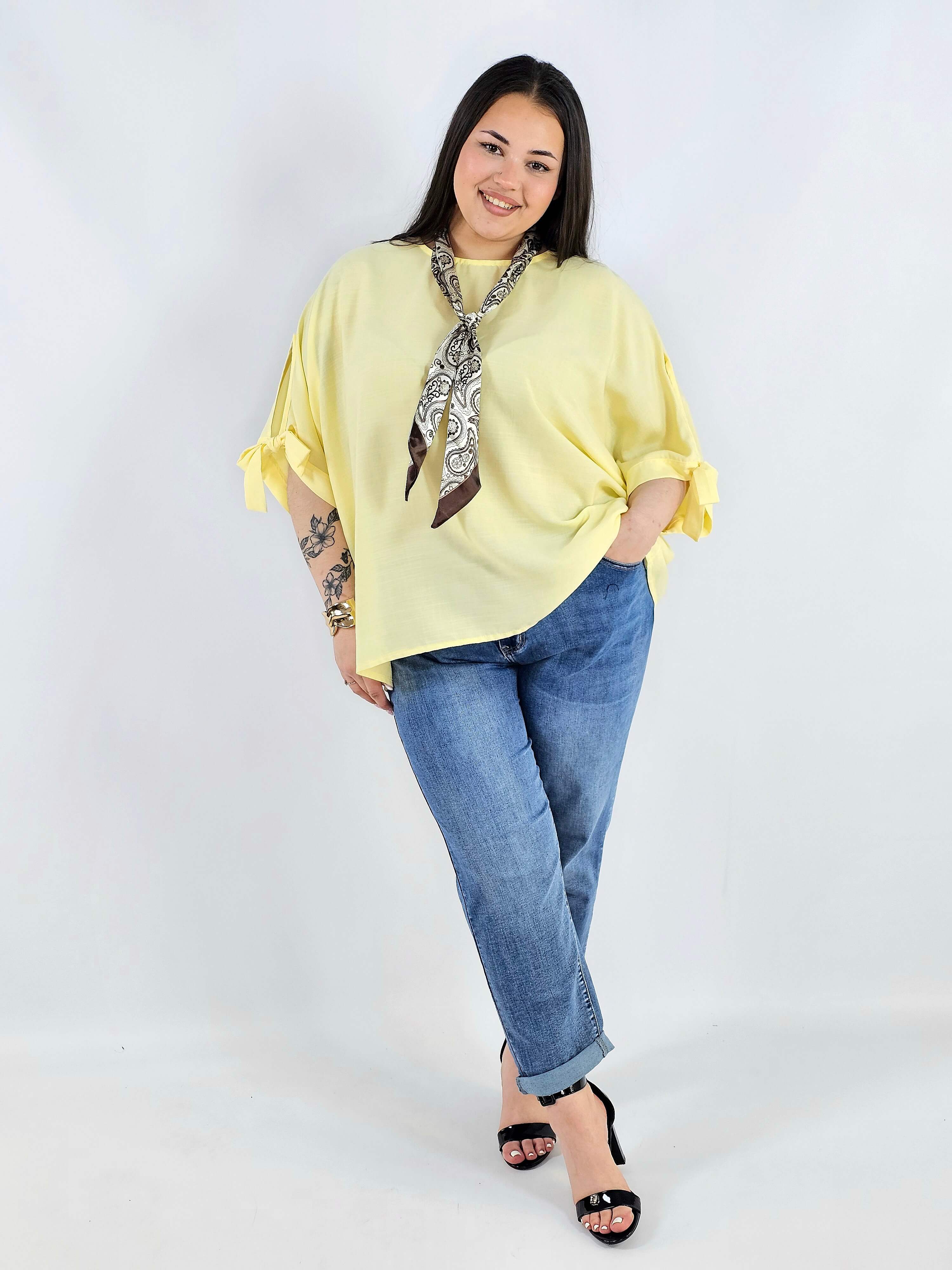 Bluzka plus size oversize z wiązanymi rękawami lekka i stylowa XXL Stylowa XL