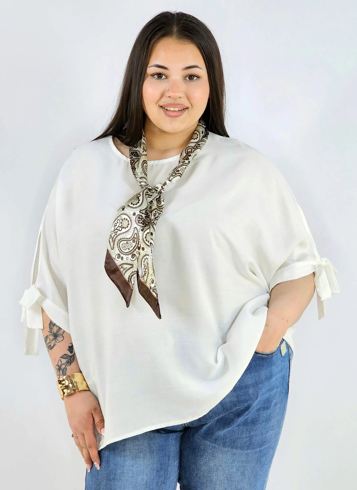 Bluzka plus size oversize z wiązanymi rękawami lekka i stylowa XXL Stylowa XL