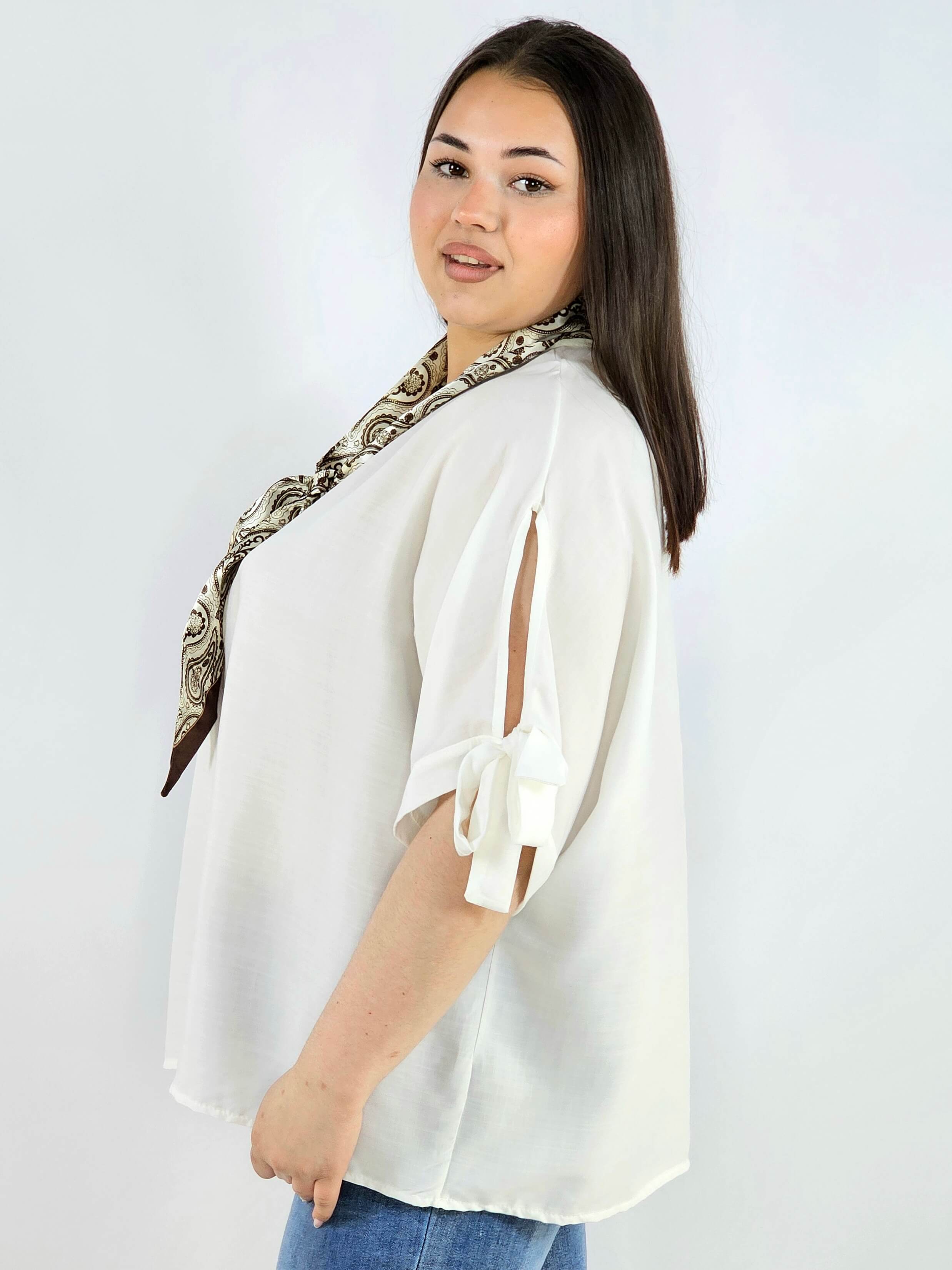 Bluzka plus size oversize z wiązanymi rękawami lekka i stylowa XXL Stylowa XL