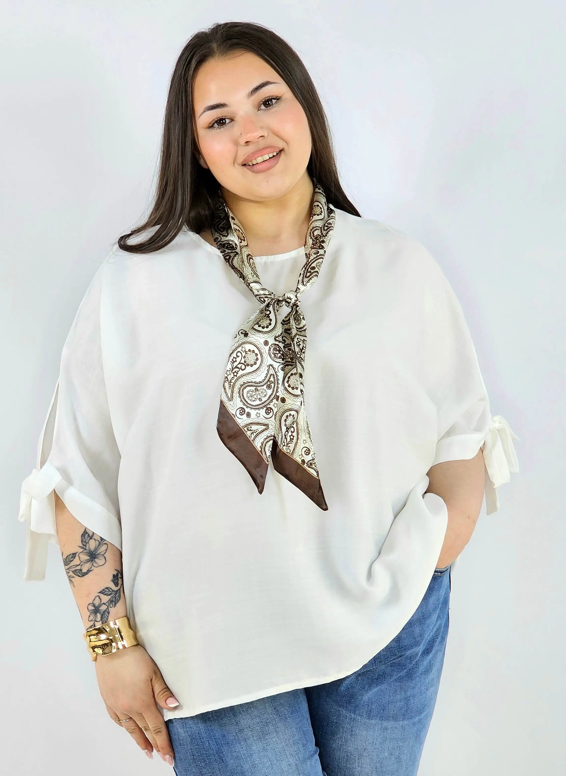 Bluzka plus size oversize z wiązanymi rękawami lekka i stylowa XXL Stylowa XL