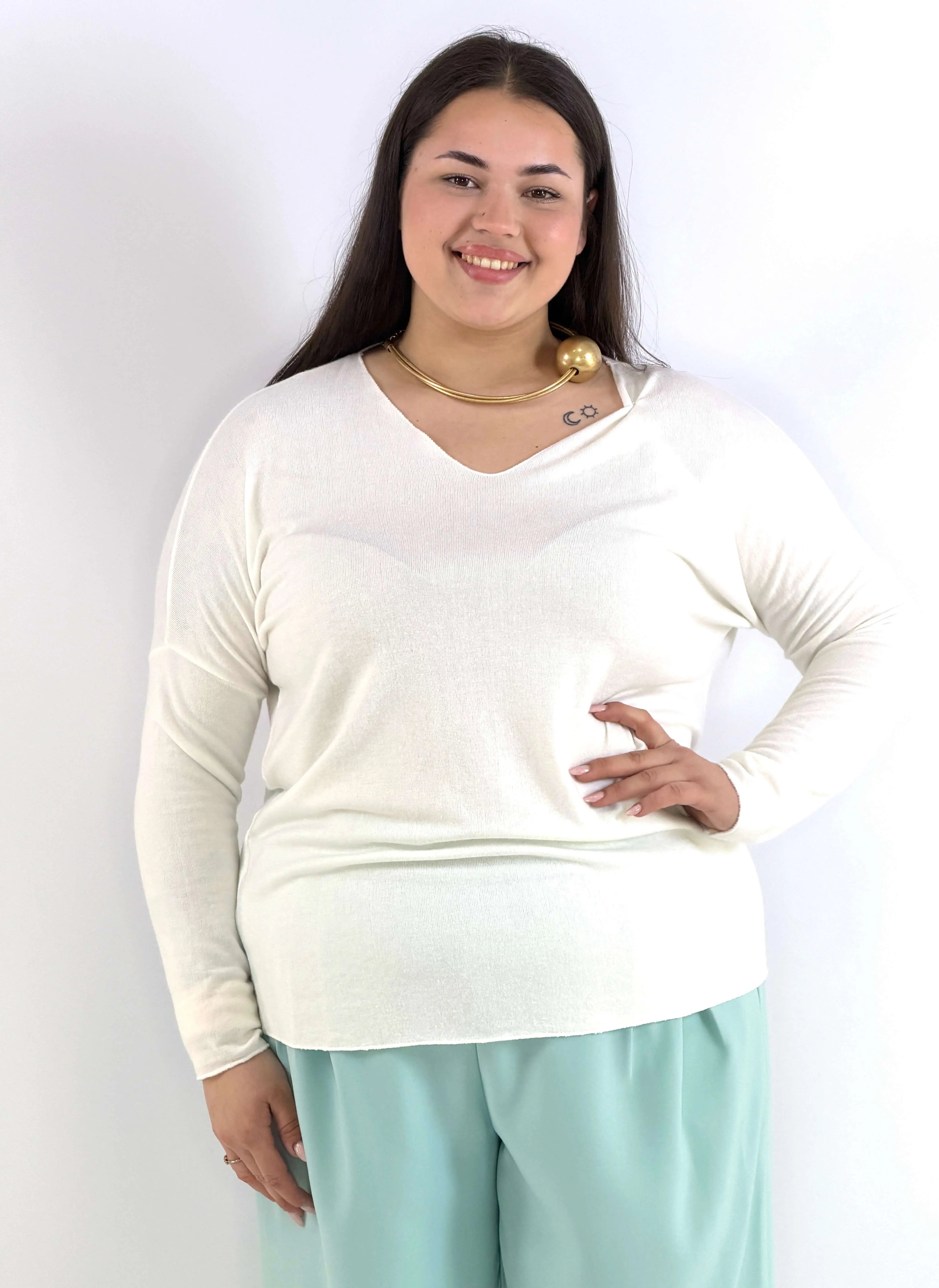 Bluzka plus size sweterkowa ecru – miękka bluzka XXL z długim rękawem Stylowa XL