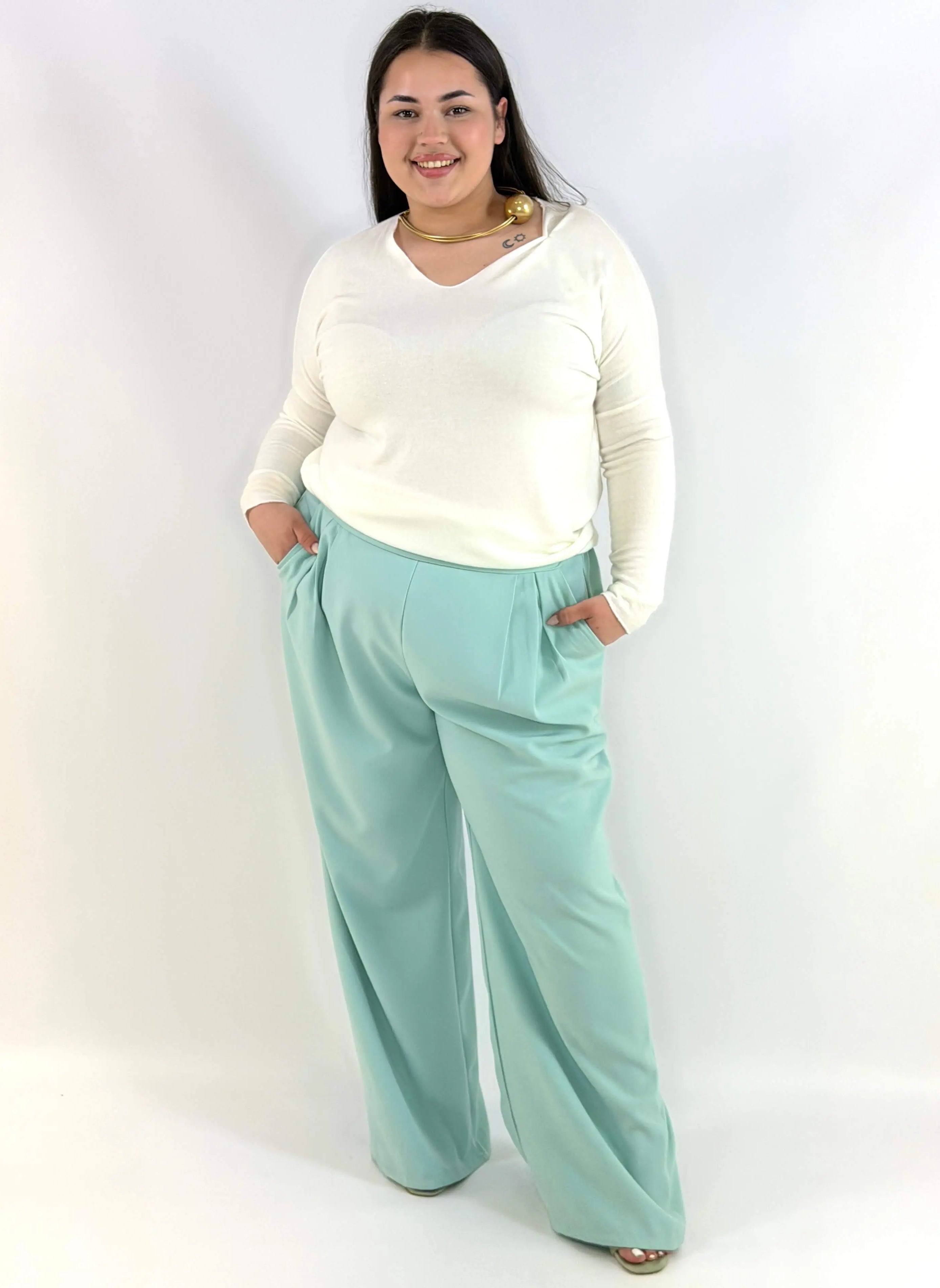 Bluzka plus size sweterkowa ecru – miękka bluzka XXL z długim rękawem Stylowa XL