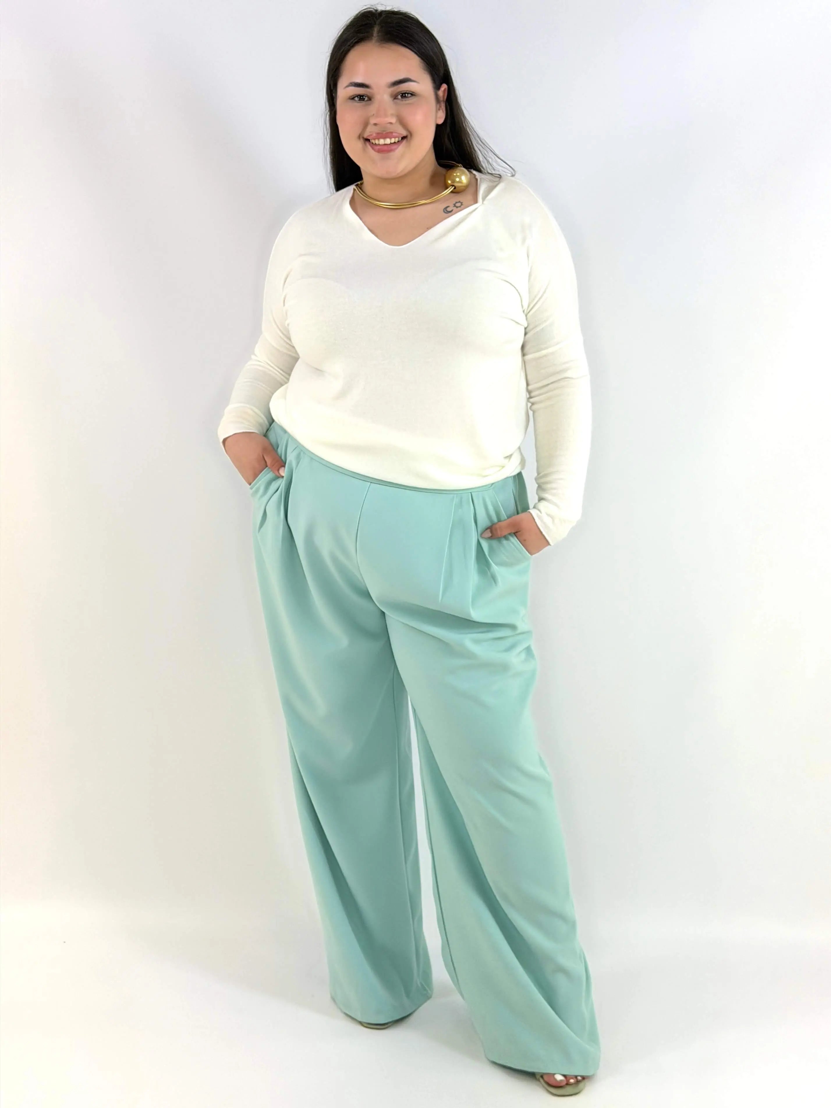 Bluzka plus size sweterkowa ecru – miękka bluzka XXL z długim rękawem Stylowa XL
