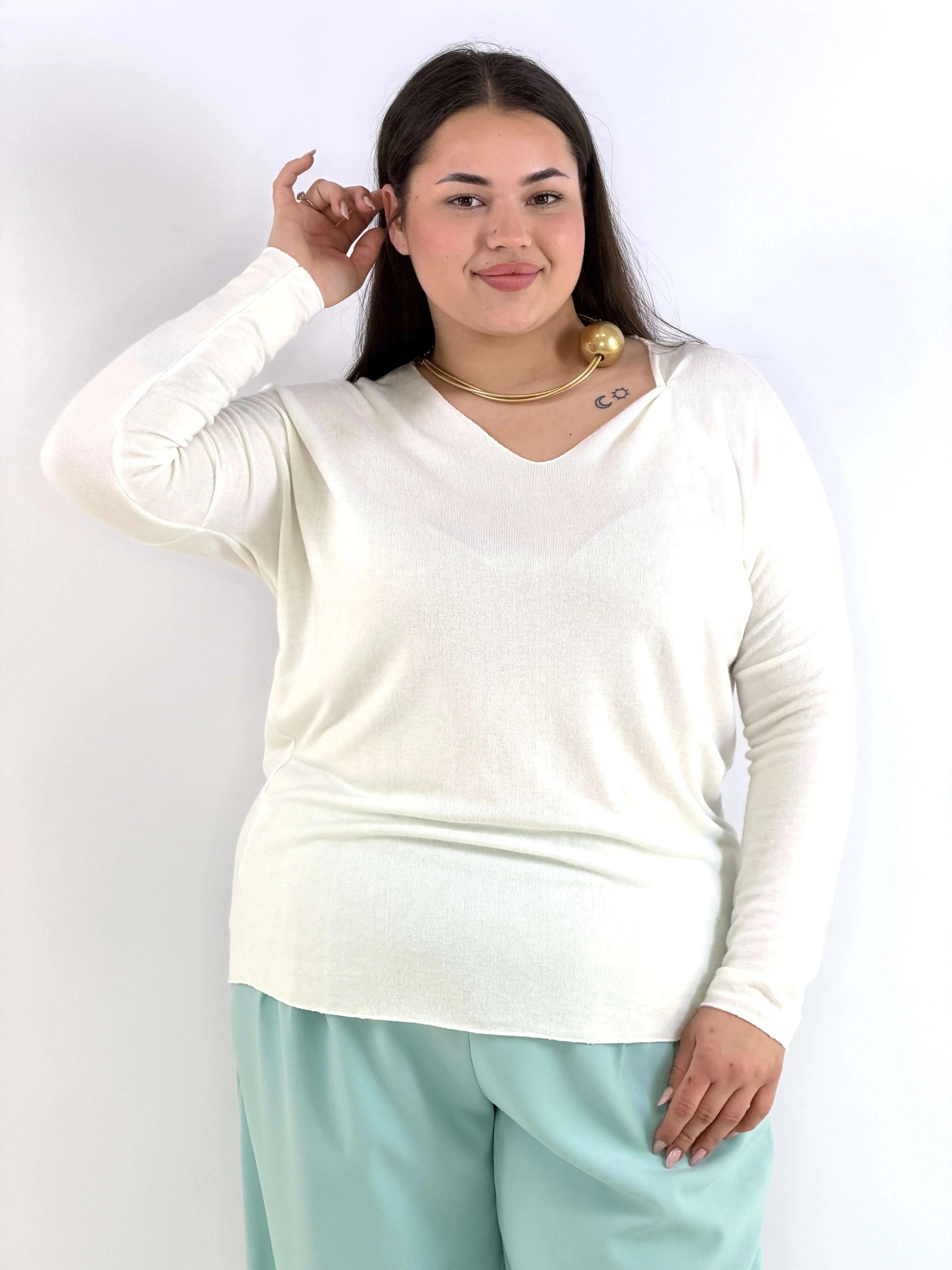 Bluzka plus size sweterkowa ecru – miękka bluzka XXL z długim rękawem Stylowa XL