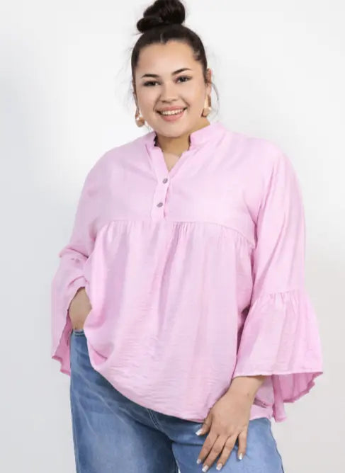 Bluzka plus size tunika z guzikami i falbankowym rękawem Stylowa XL