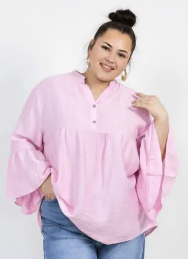 Bluzka plus size tunika z guzikami i falbankowym rękawem Stylowa XL