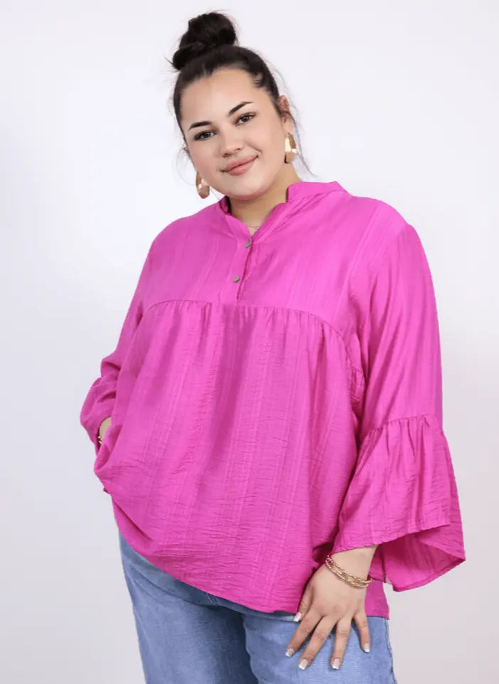 Bluzka plus size tunika z guzikami i falbankowym rękawem Stylowa XL