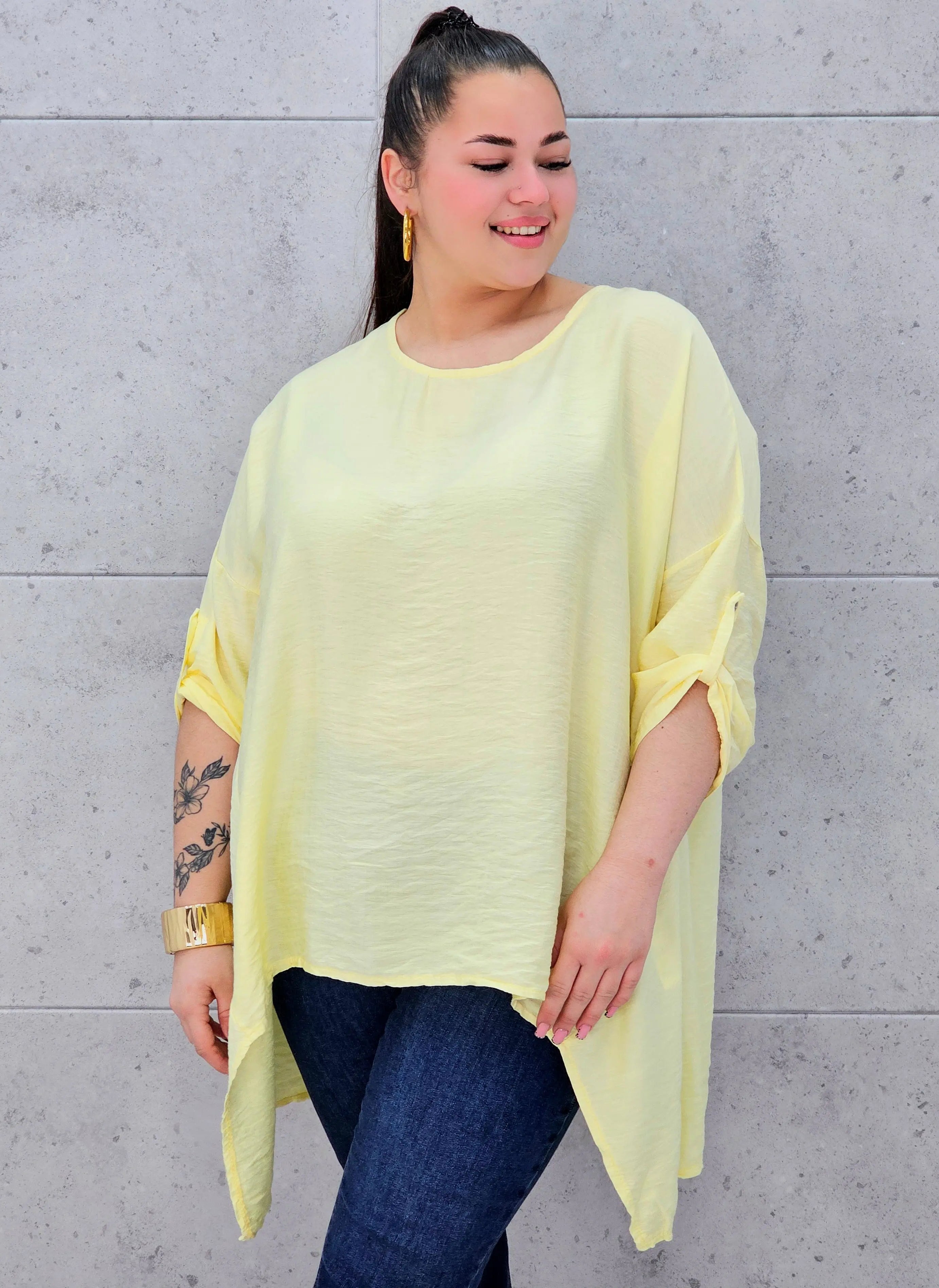 Bluzka plus size z asymetrycznym dołem – lekka i stylowa tunika XXL Stylowa XL