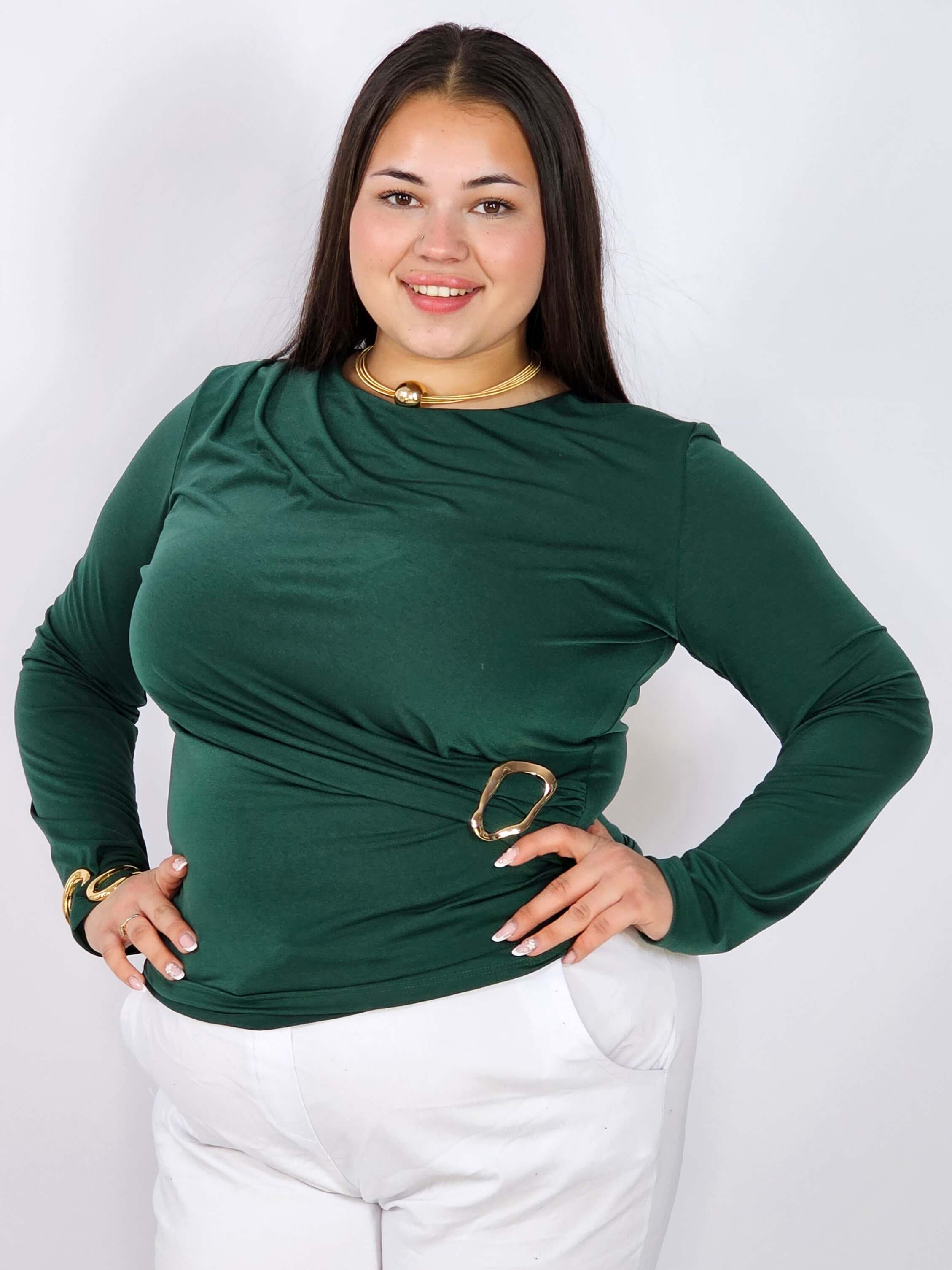 Bluzka plus size z asymetrycznym marszczeniem i ozdobną klamrą Stylowa XL