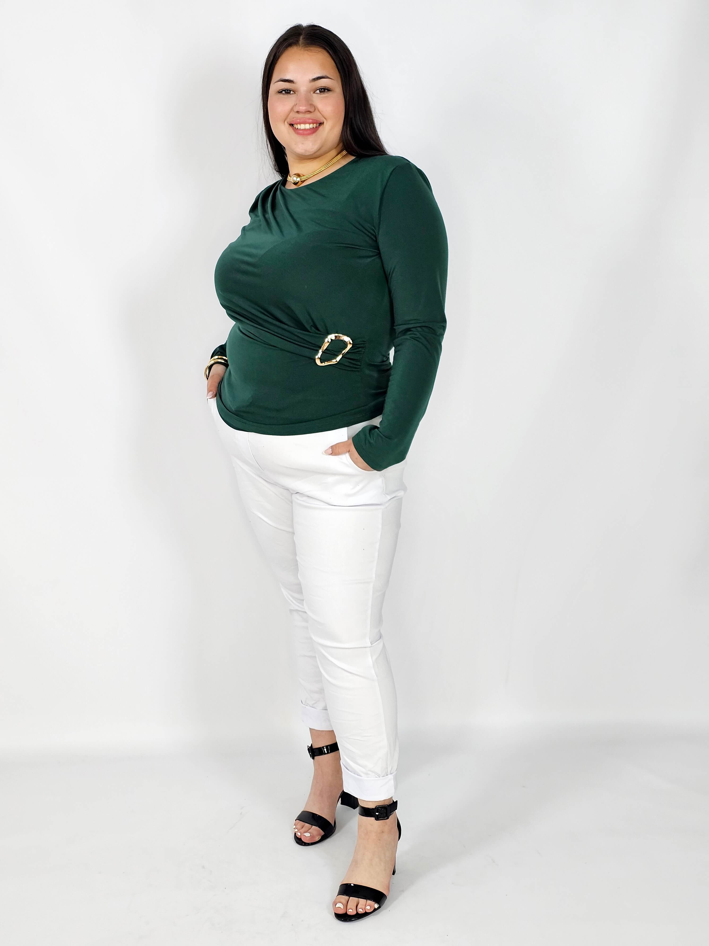 Bluzka plus size z asymetrycznym marszczeniem i ozdobną klamrą Stylowa XL