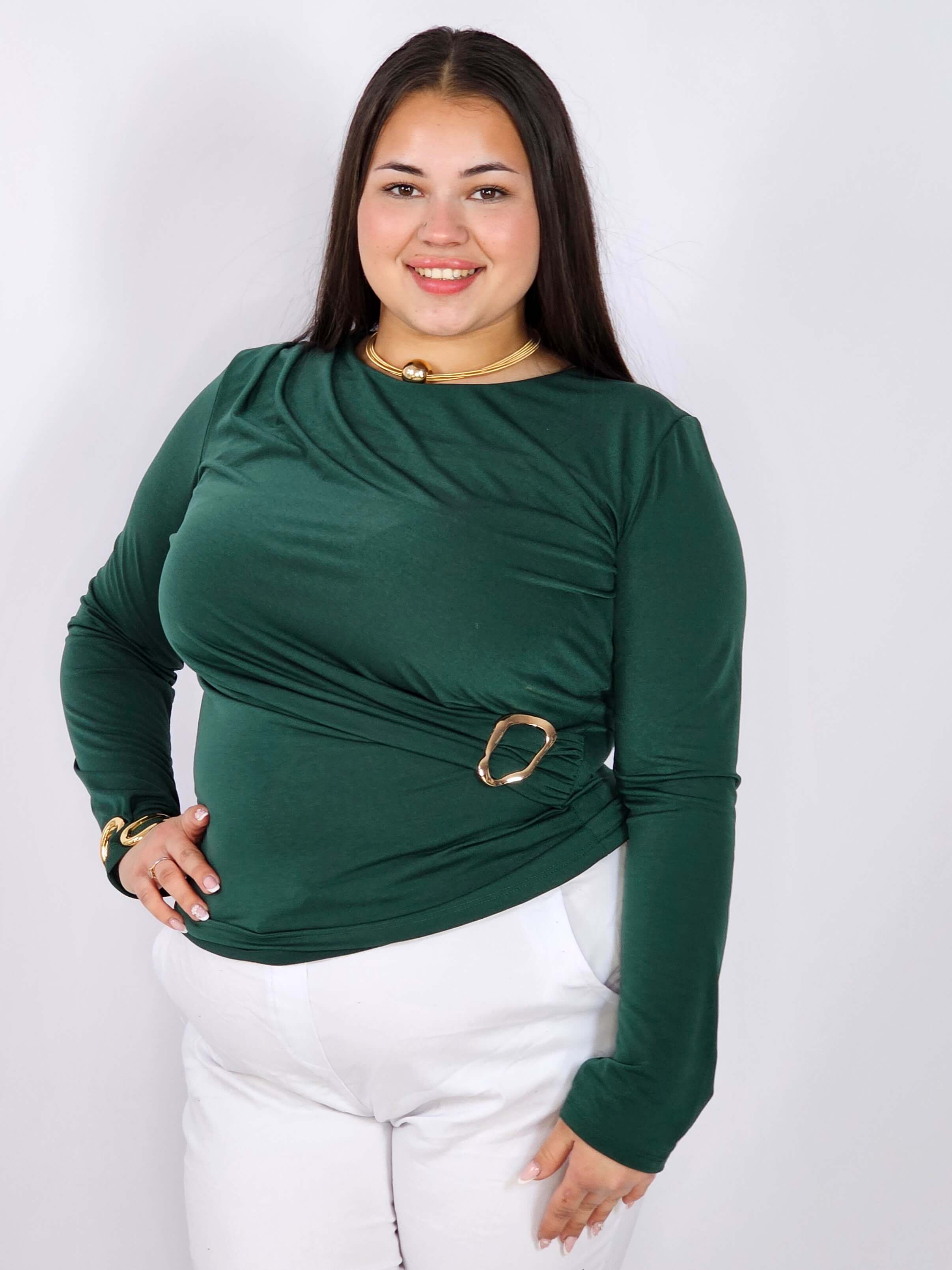 Bluzka plus size z asymetrycznym marszczeniem i ozdobną klamrą Stylowa XL