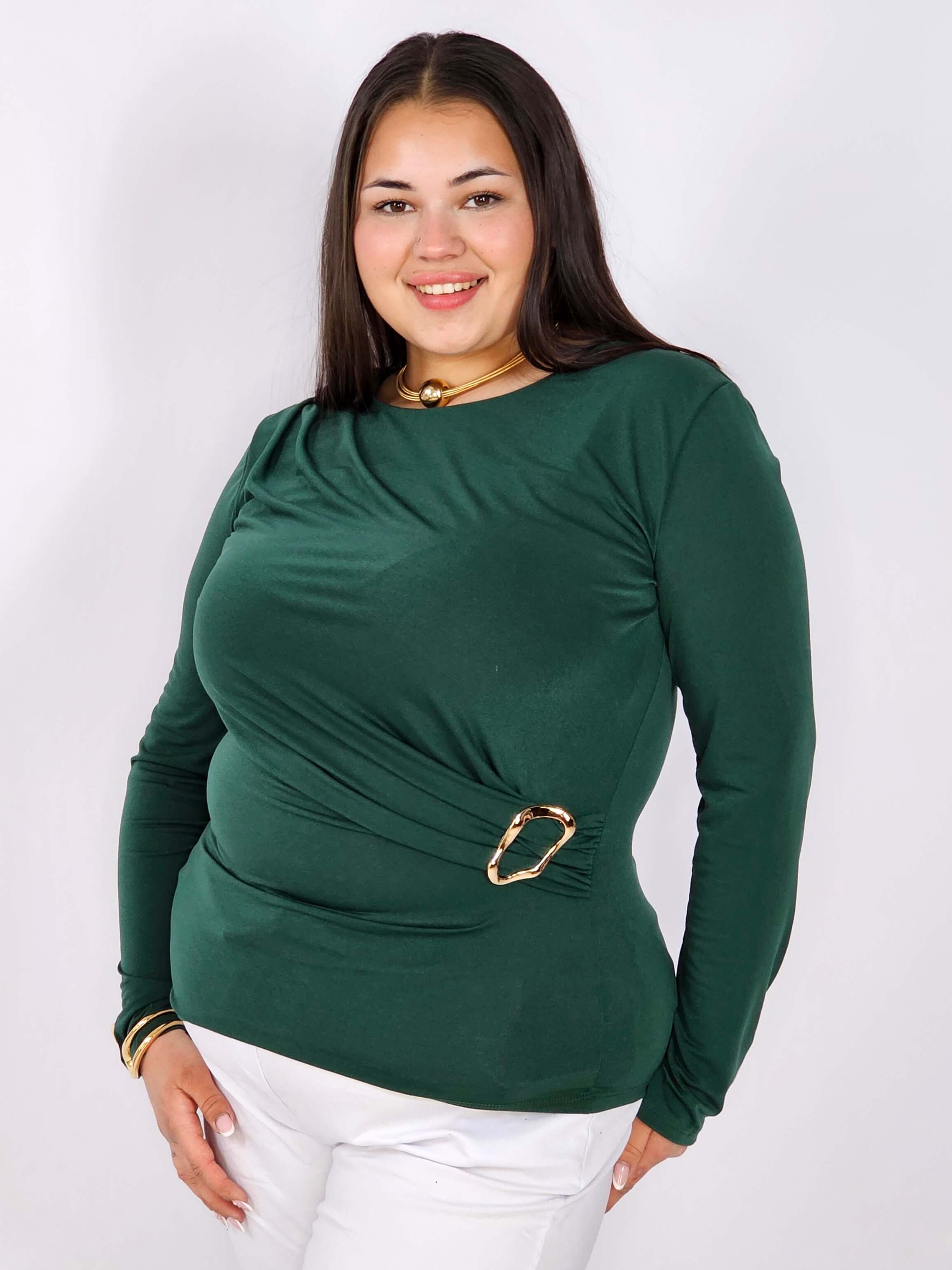 Bluzka plus size z asymetrycznym marszczeniem i ozdobną klamrą Stylowa XL