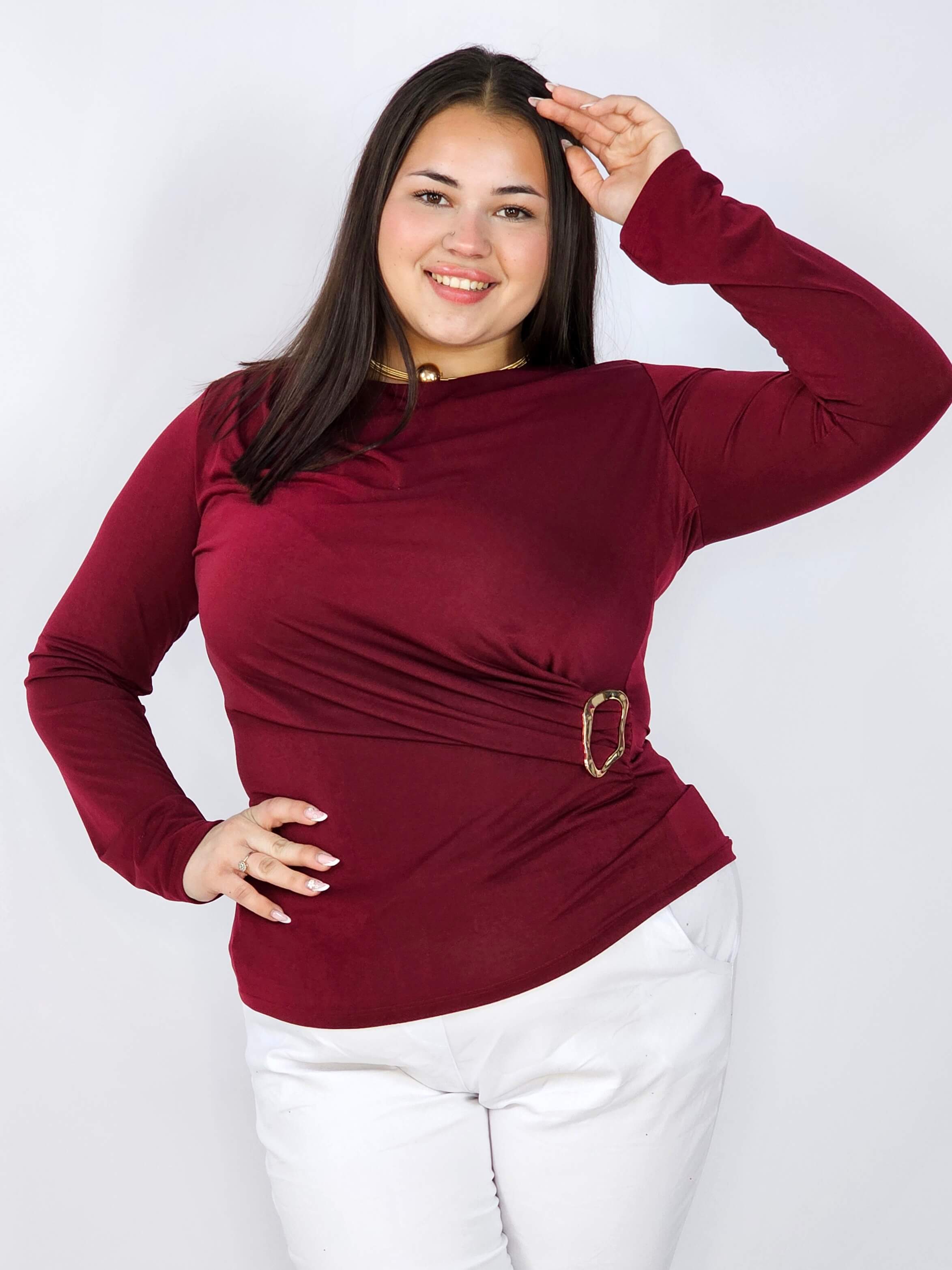 Bluzka plus size z asymetrycznym marszczeniem i ozdobną klamrą Stylowa XL