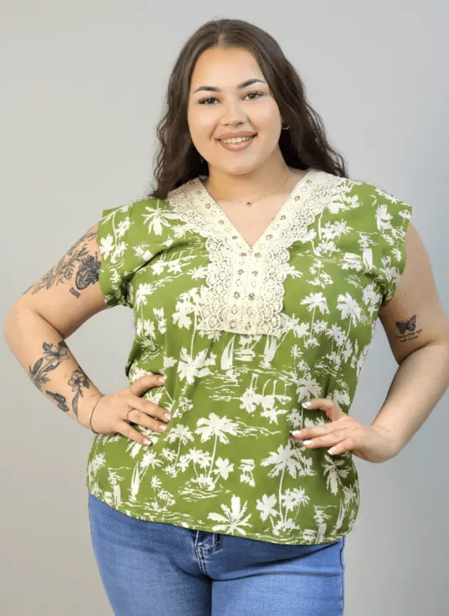 Bluzka plus size z dekoltem V i koronkową aplikacją Stylowa XL