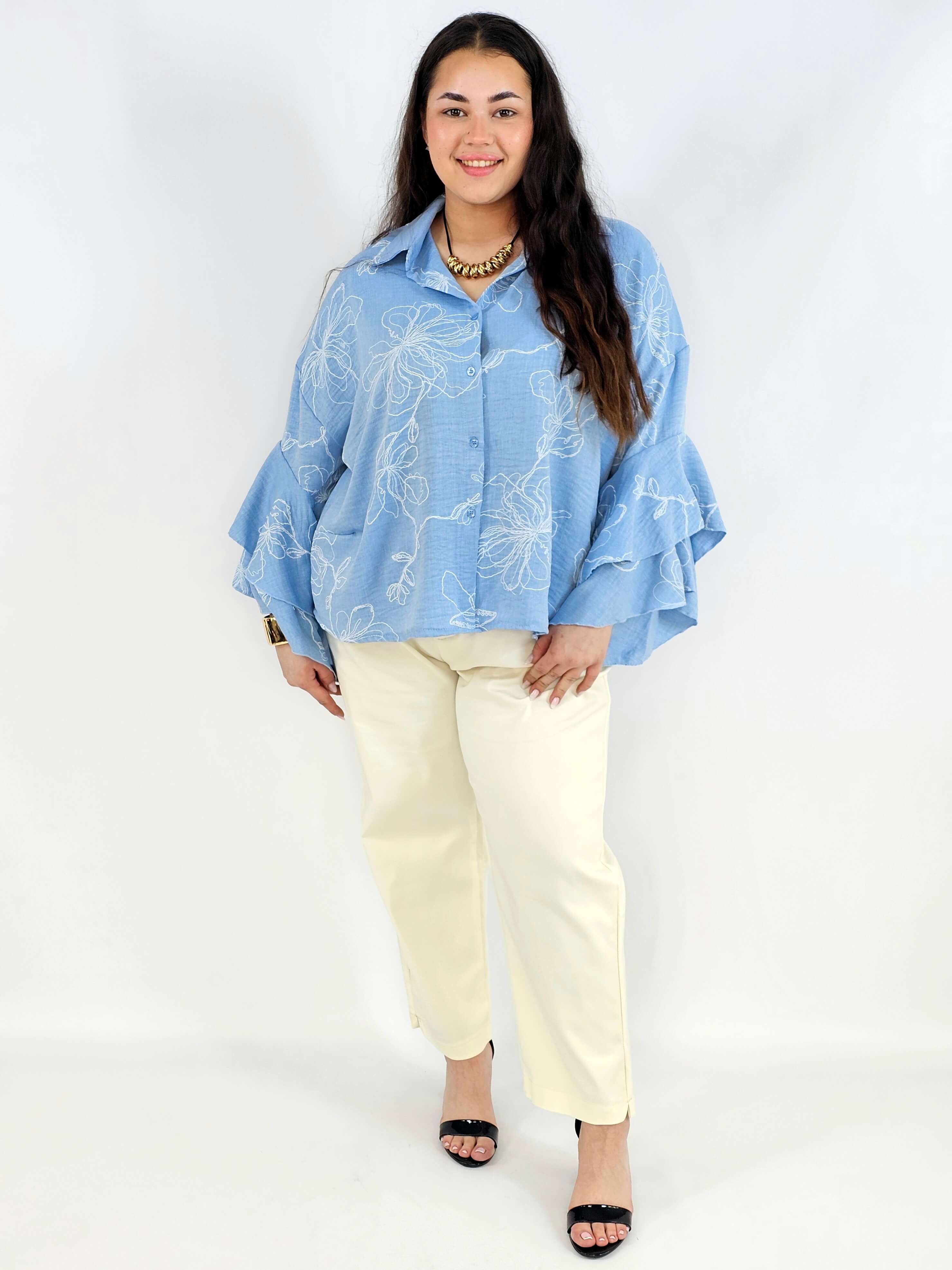 Bluzka plus size z falbaniastym rękawem i kwiatowym wzorem Stylowa XL