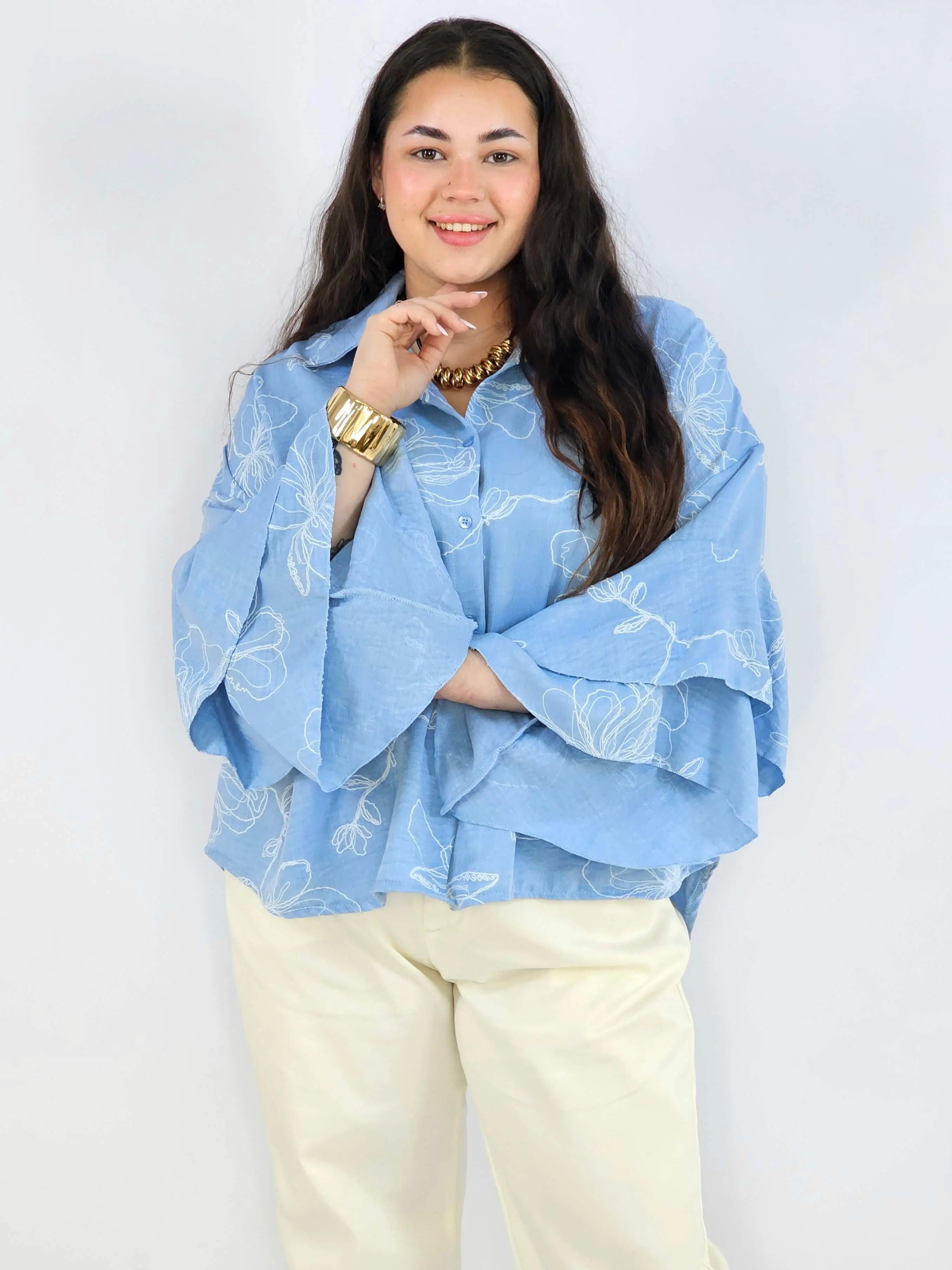 Bluzka plus size z falbaniastym rękawem i kwiatowym wzorem Stylowa XL