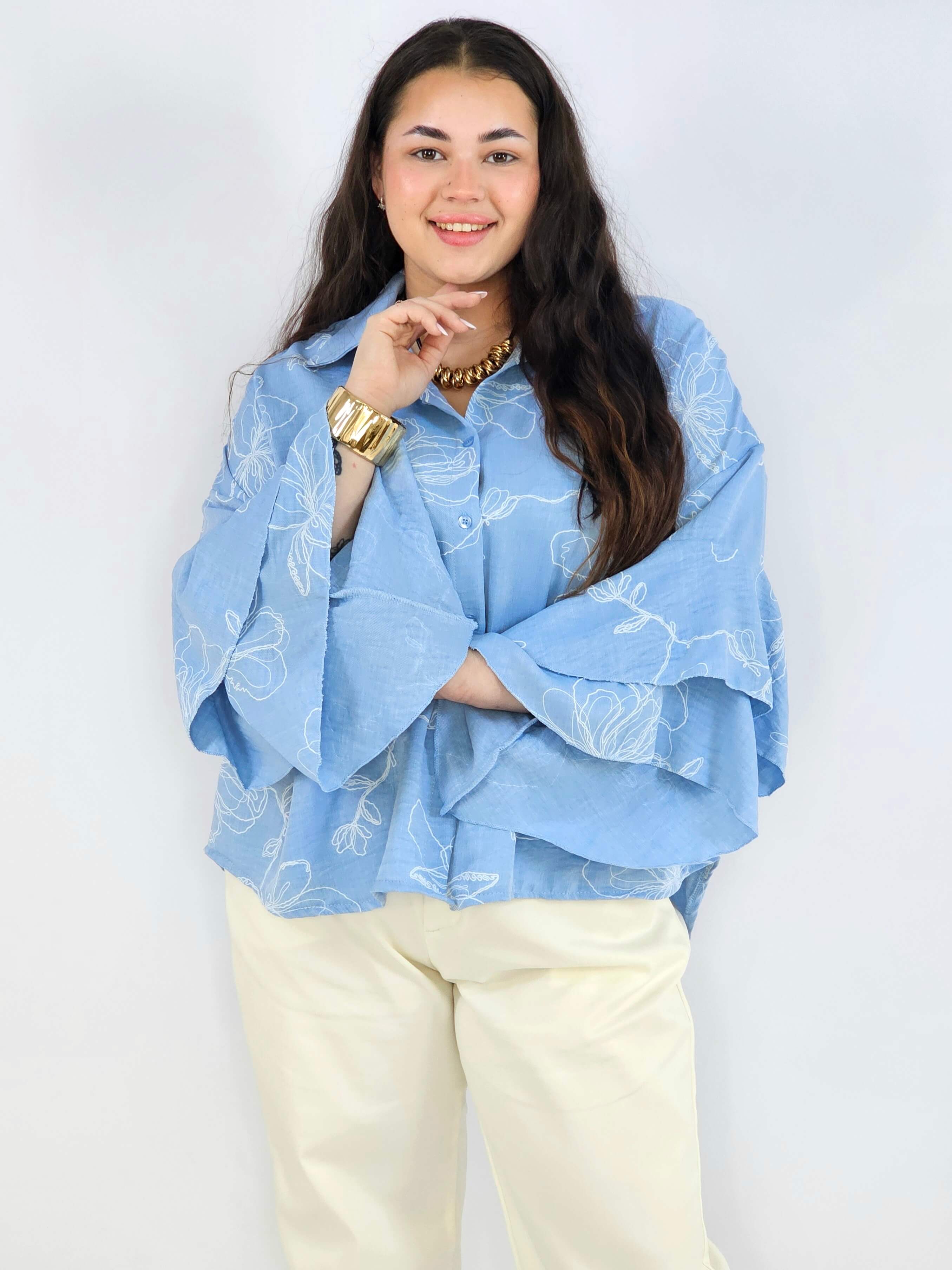 Bluzka plus size z falbaniastym rękawem i kwiatowym wzorem Stylowa XL