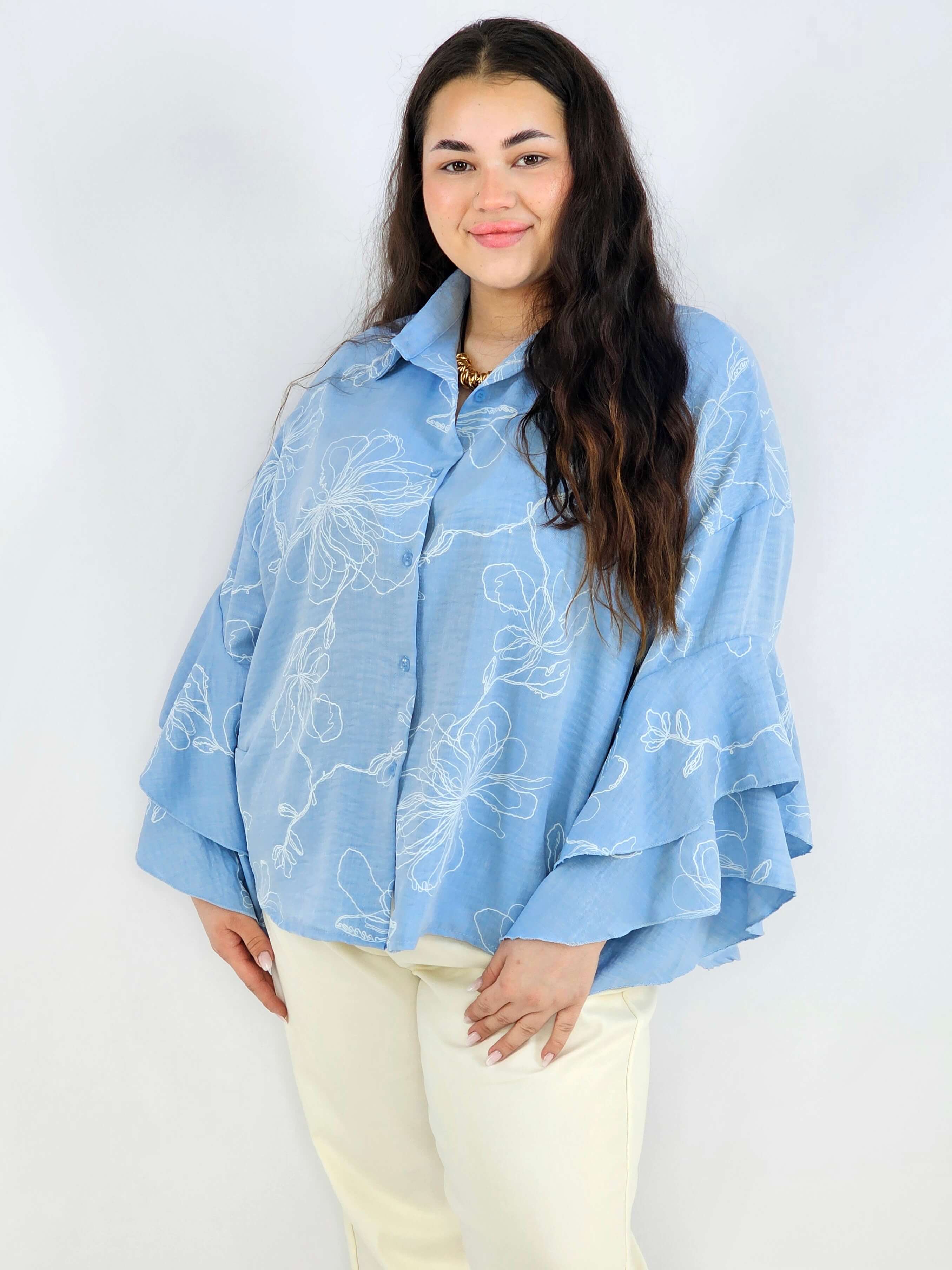 Bluzka plus size z falbaniastym rękawem i kwiatowym wzorem Stylowa XL