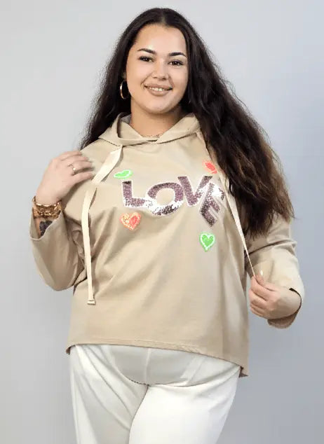Bluzka plus size z kapturem LOVE – modna bluzka XXL Stylowa XL
