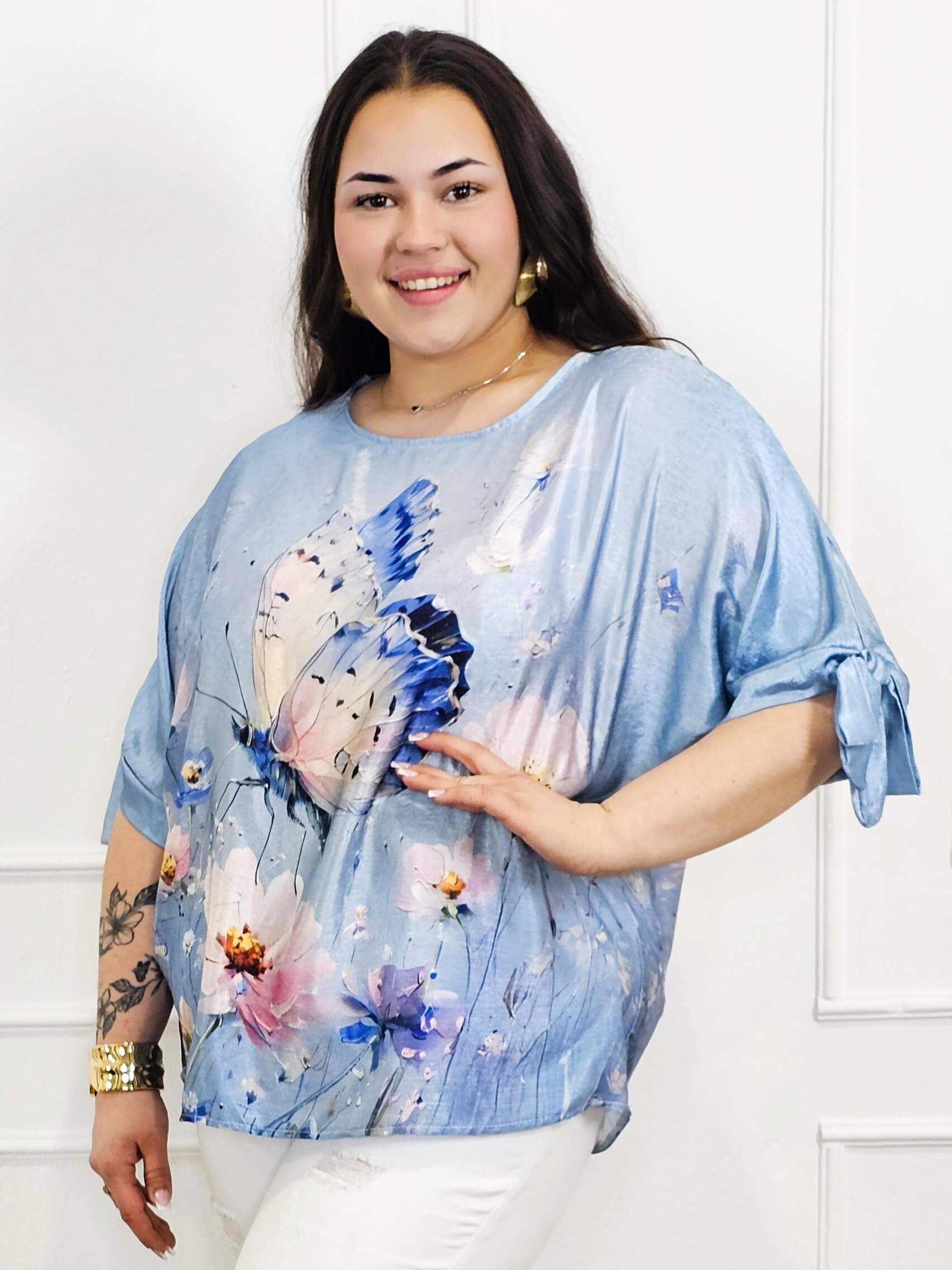 Bluzka plus size z kolorowym nadrukiem i wiązaniem rękawów Stylowa XL