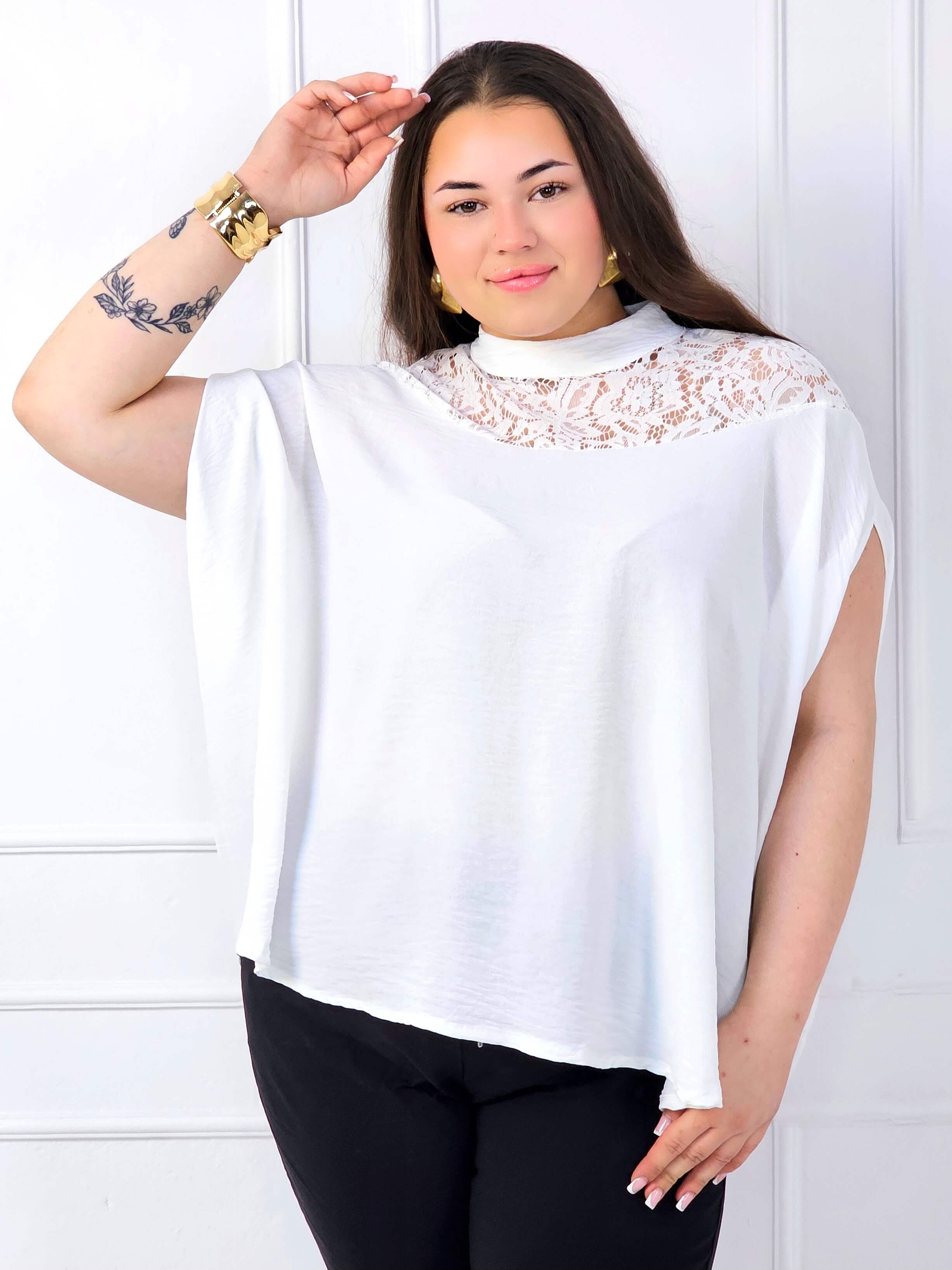 Bluzka plus size z koronką przy dekolcie – elegancka bluzka XXL dla kobiet Stylowa XL