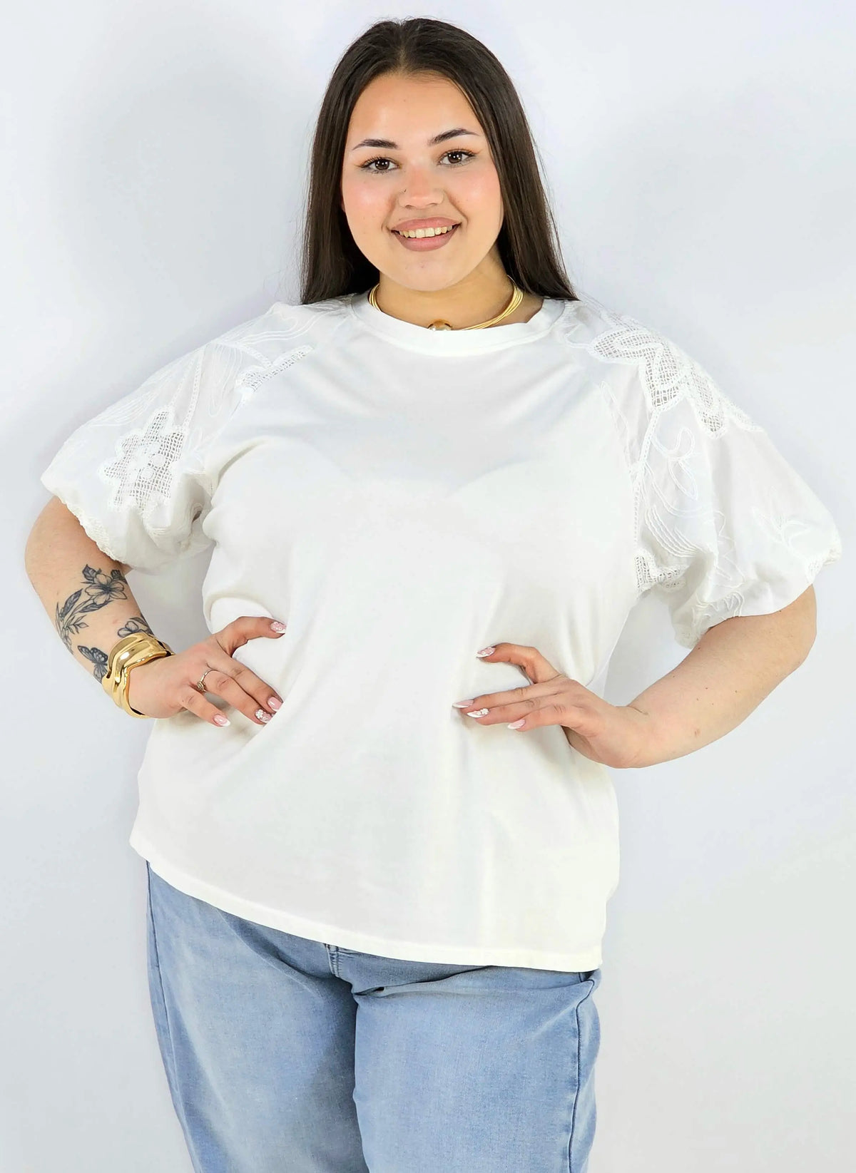 Bluzka plus size z koronkowymi rękawami elegancka lekka XXL Stylowa XL
