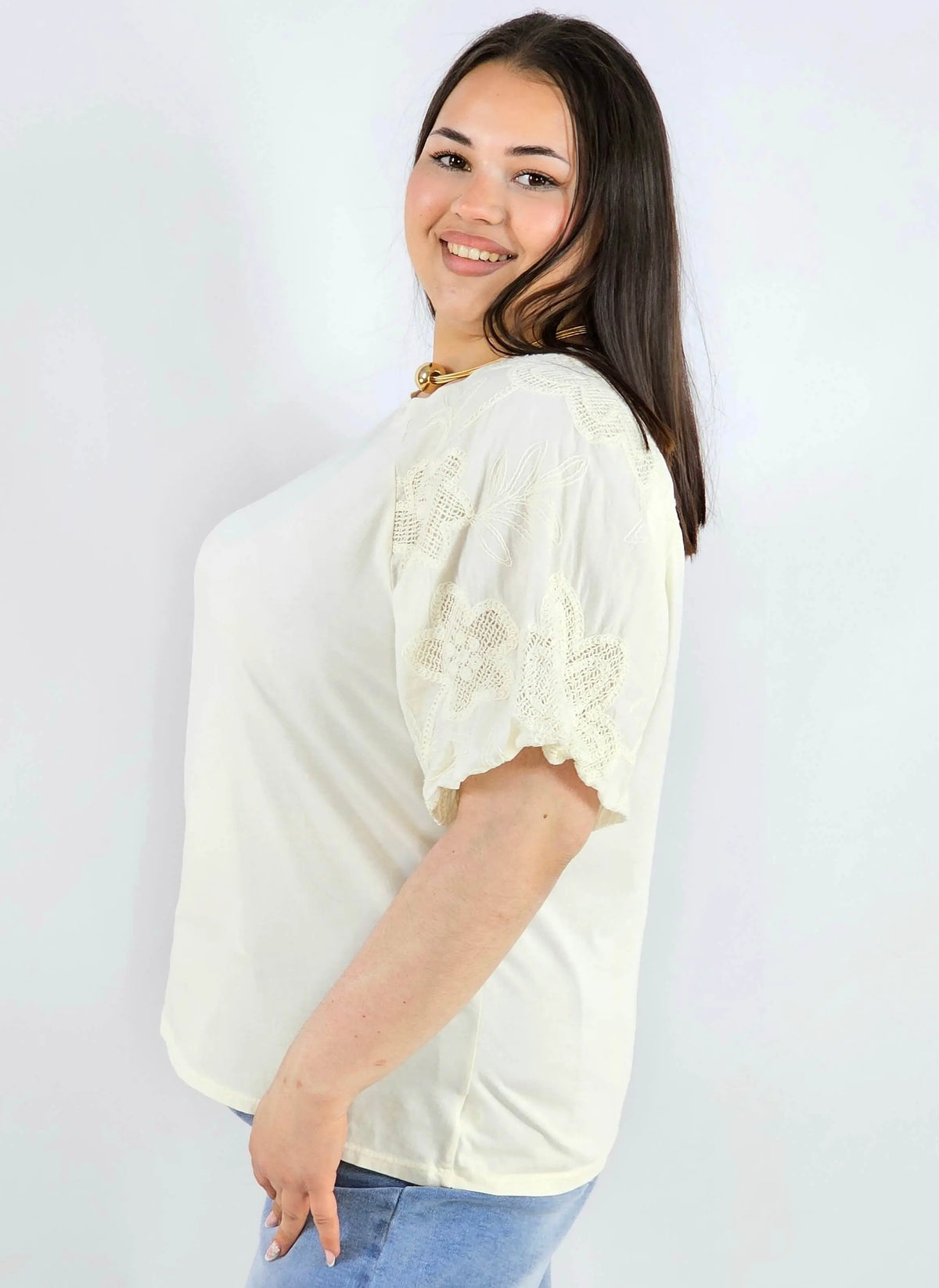 Bluzka plus size z koronkowymi rękawami elegancka lekka XXL Stylowa XL