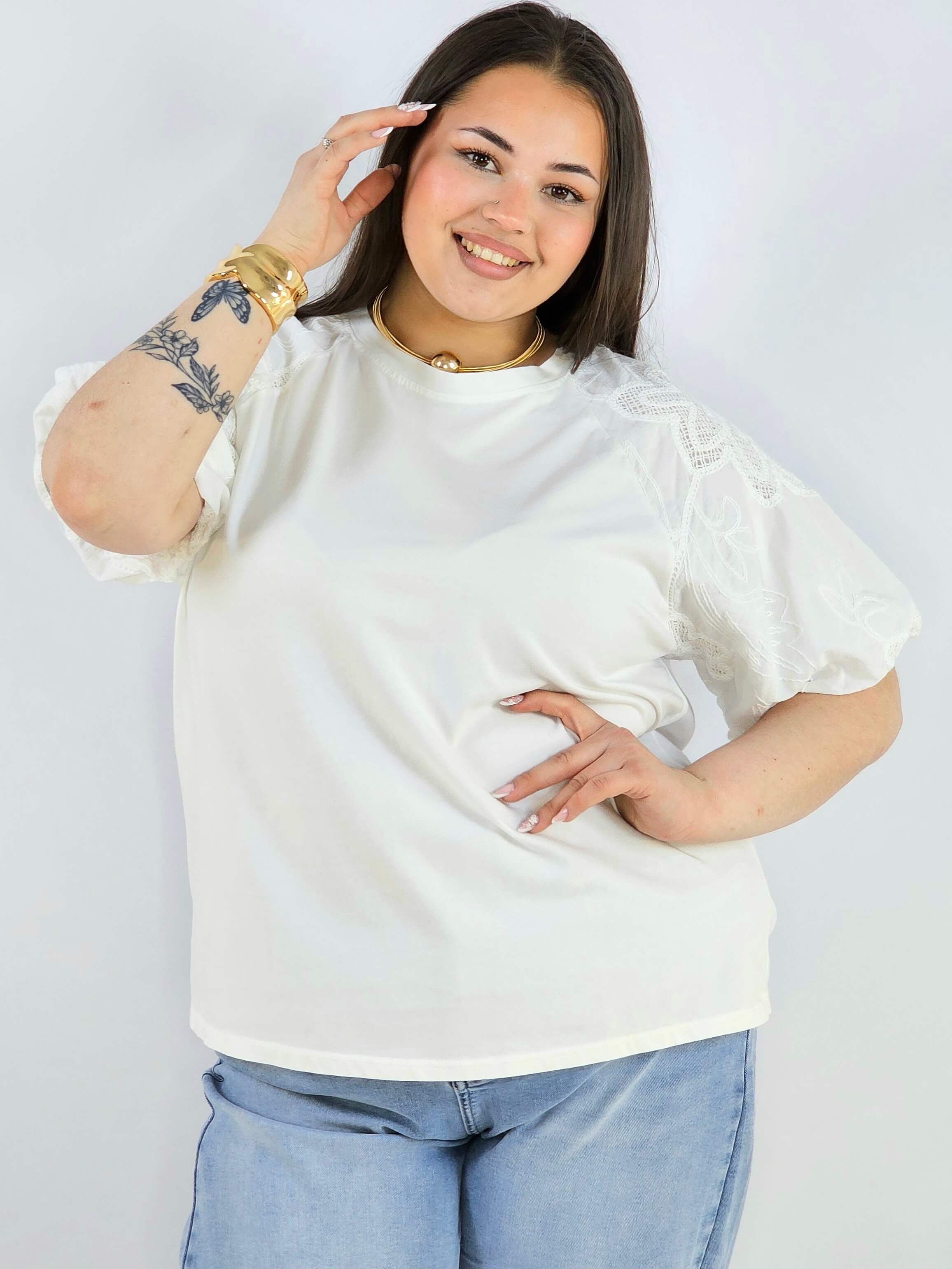 Bluzka plus size z koronkowymi rękawami elegancka lekka XXL Stylowa XL